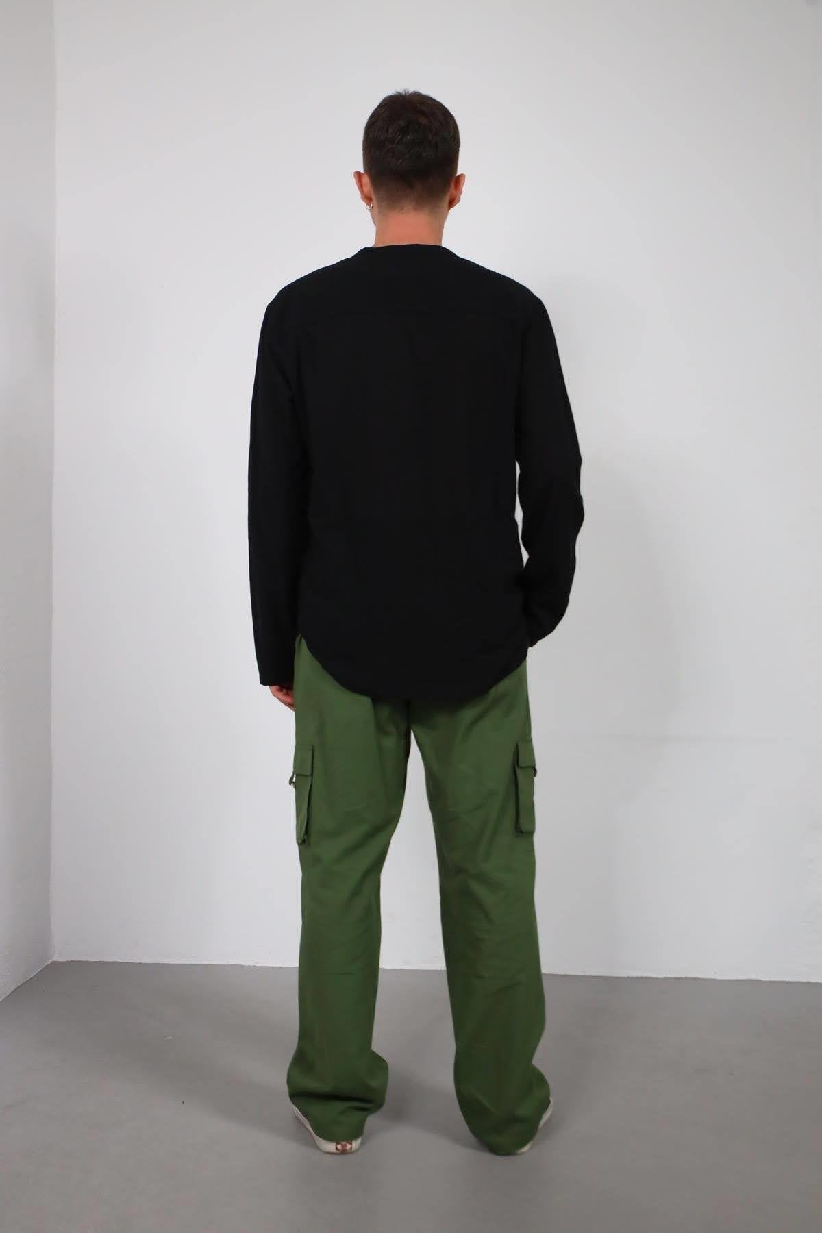 Black Mandarin Collar Berto Shirt