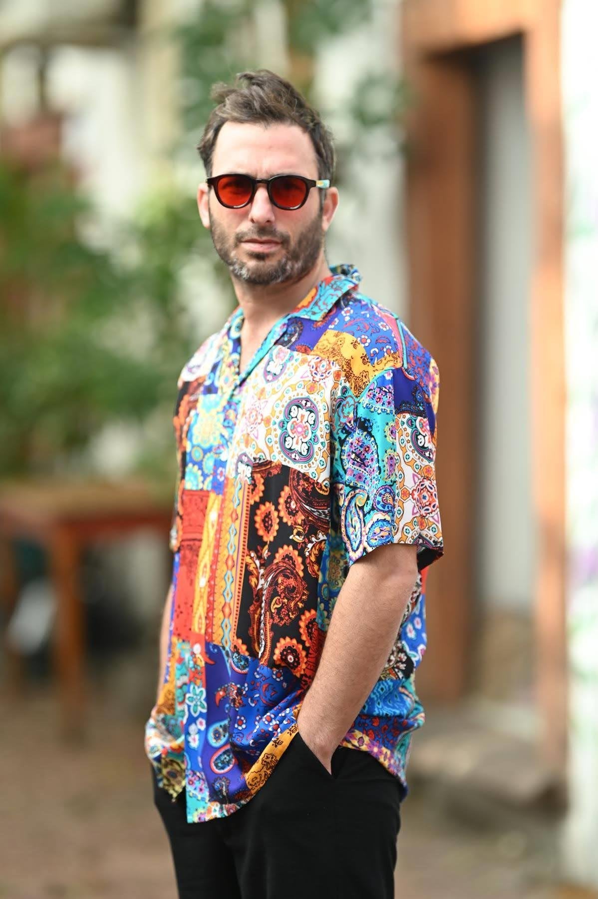 Colorful Patterned Short Sleeve Men's Shirt