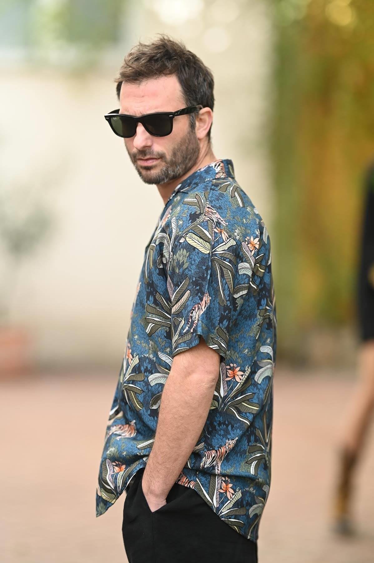 Indigo Blue Patterned Short Sleeve Men's Shirt