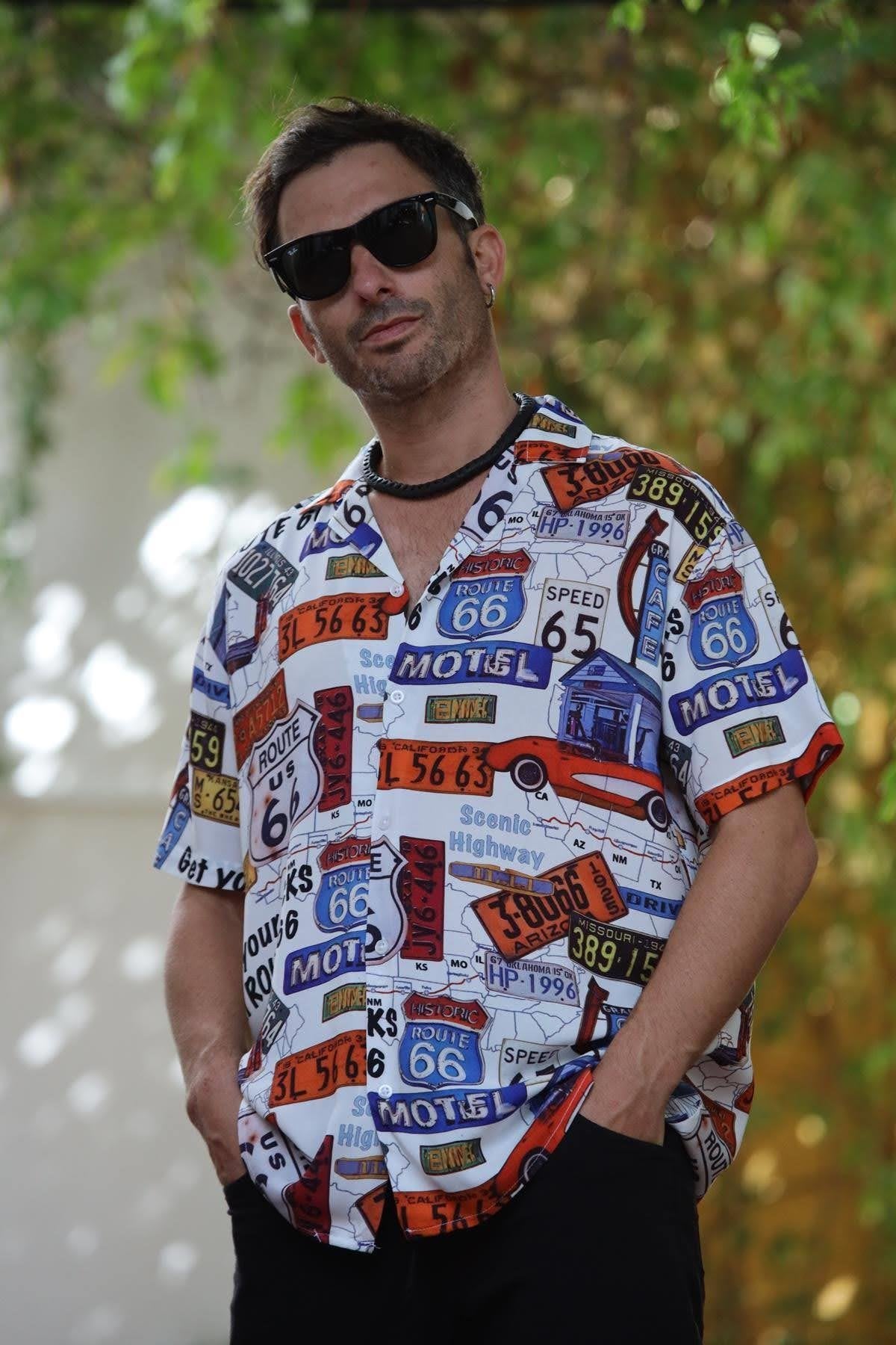 White Patterned Short Sleeve Men's Shirt