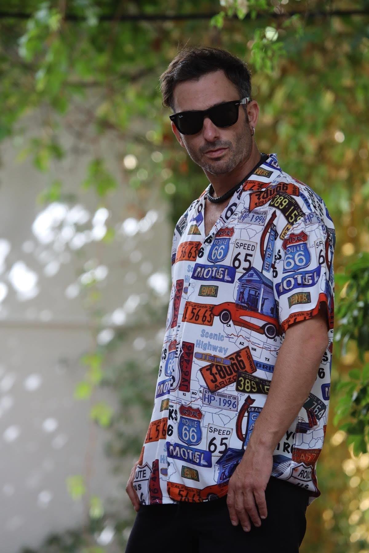 White Patterned Short Sleeve Men's Shirt