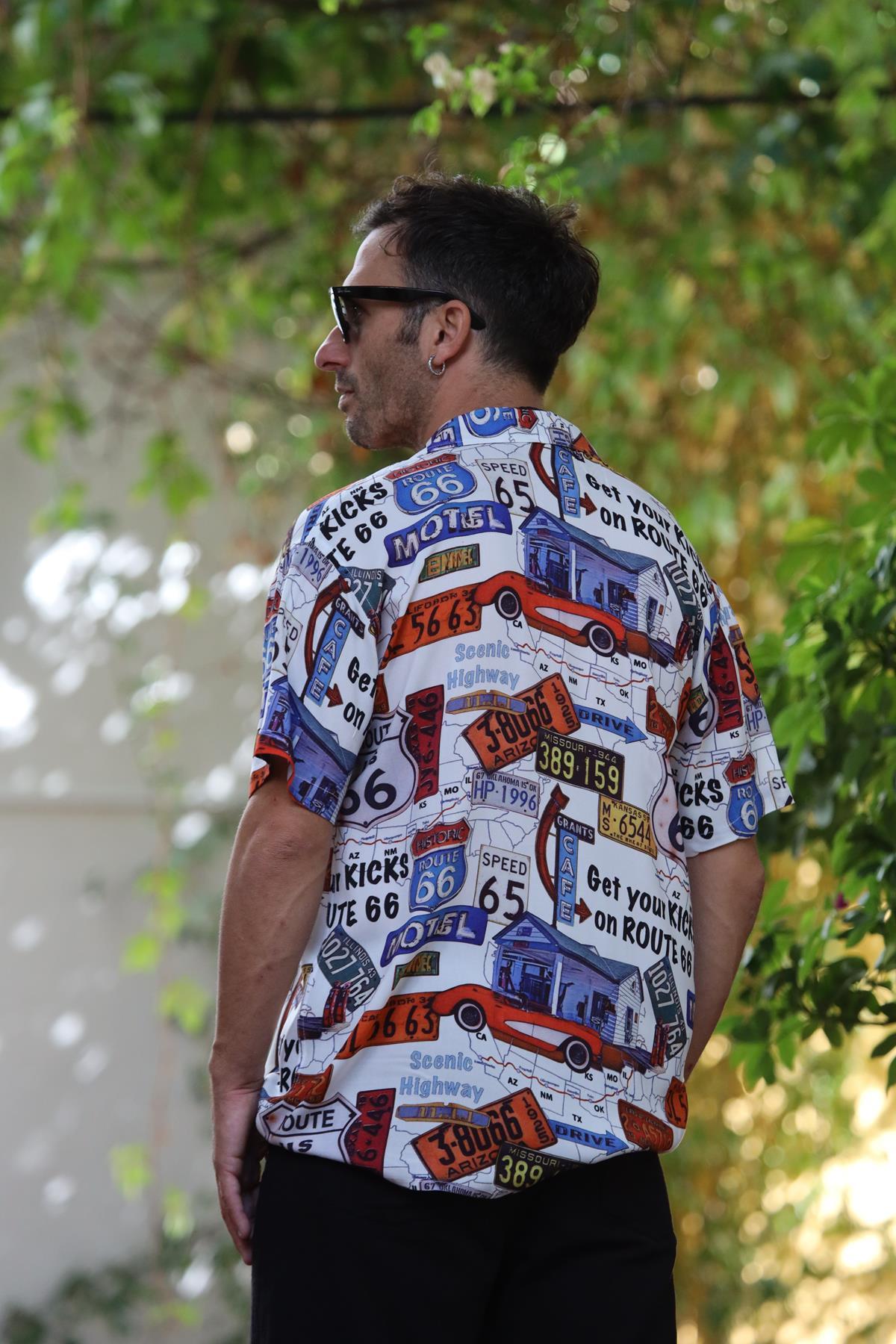 White Patterned Short Sleeve Men's Shirt