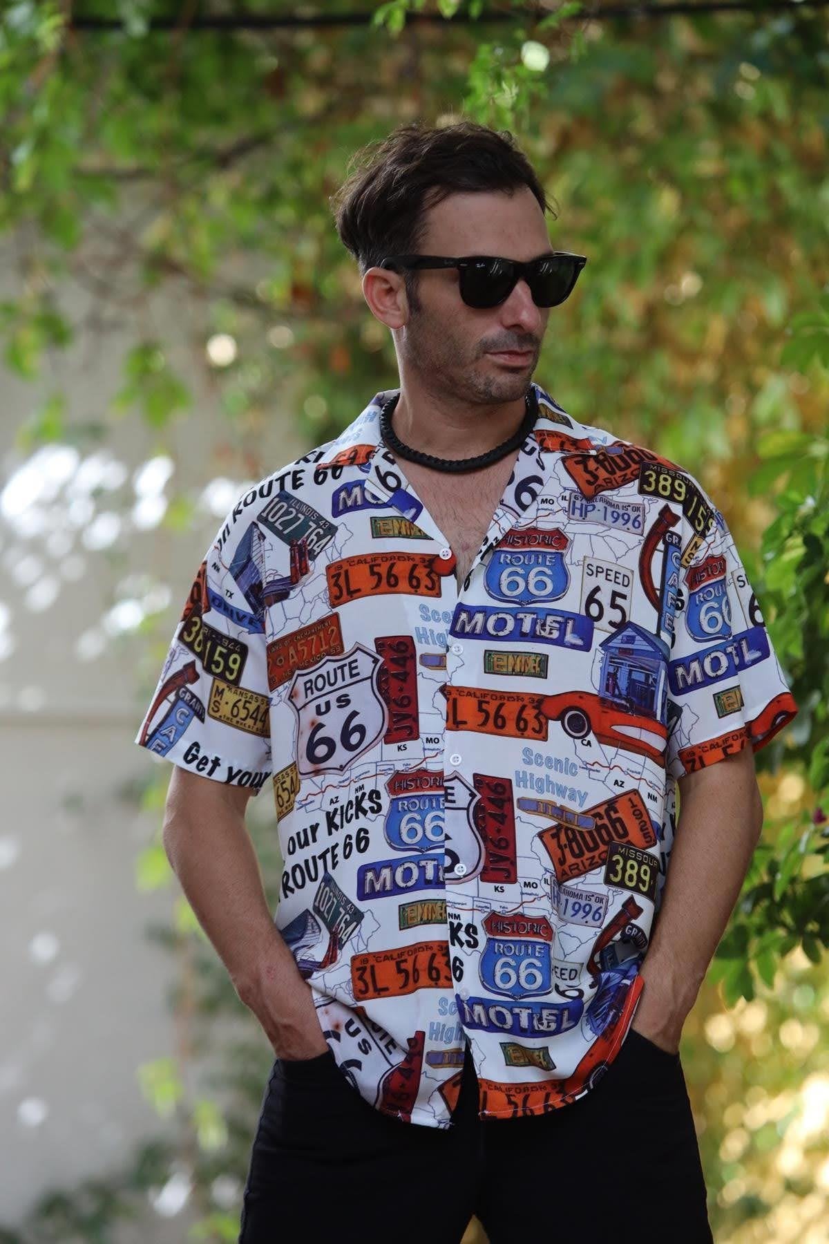 White Patterned Short Sleeve Men's Shirt