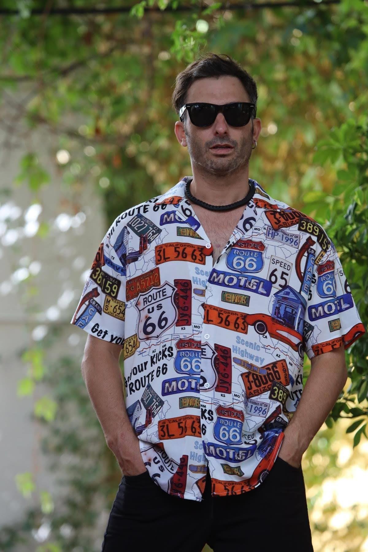 White Patterned Short Sleeve Men's Shirt