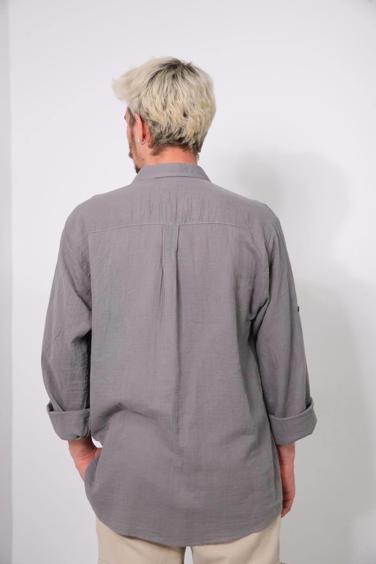 Men's Dark Gray Epauletted Muslin Shirt