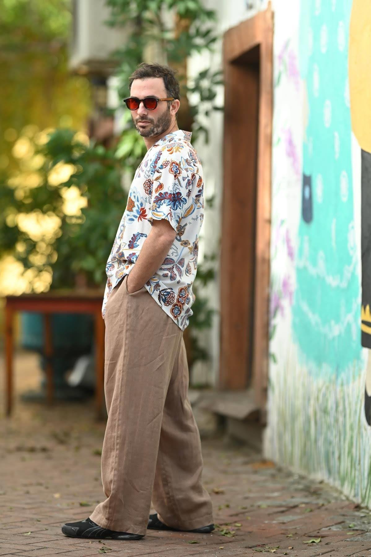 White Patterned Short Sleeve Men's Shirt