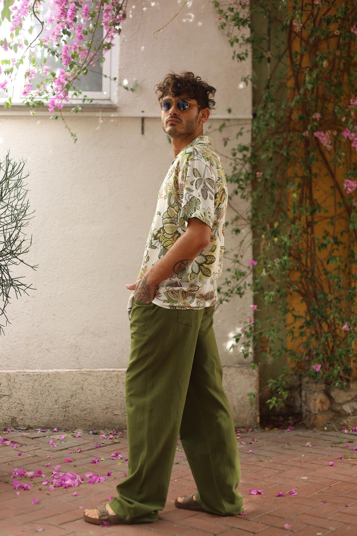 White Patterned Short Sleeve Men's Shirt