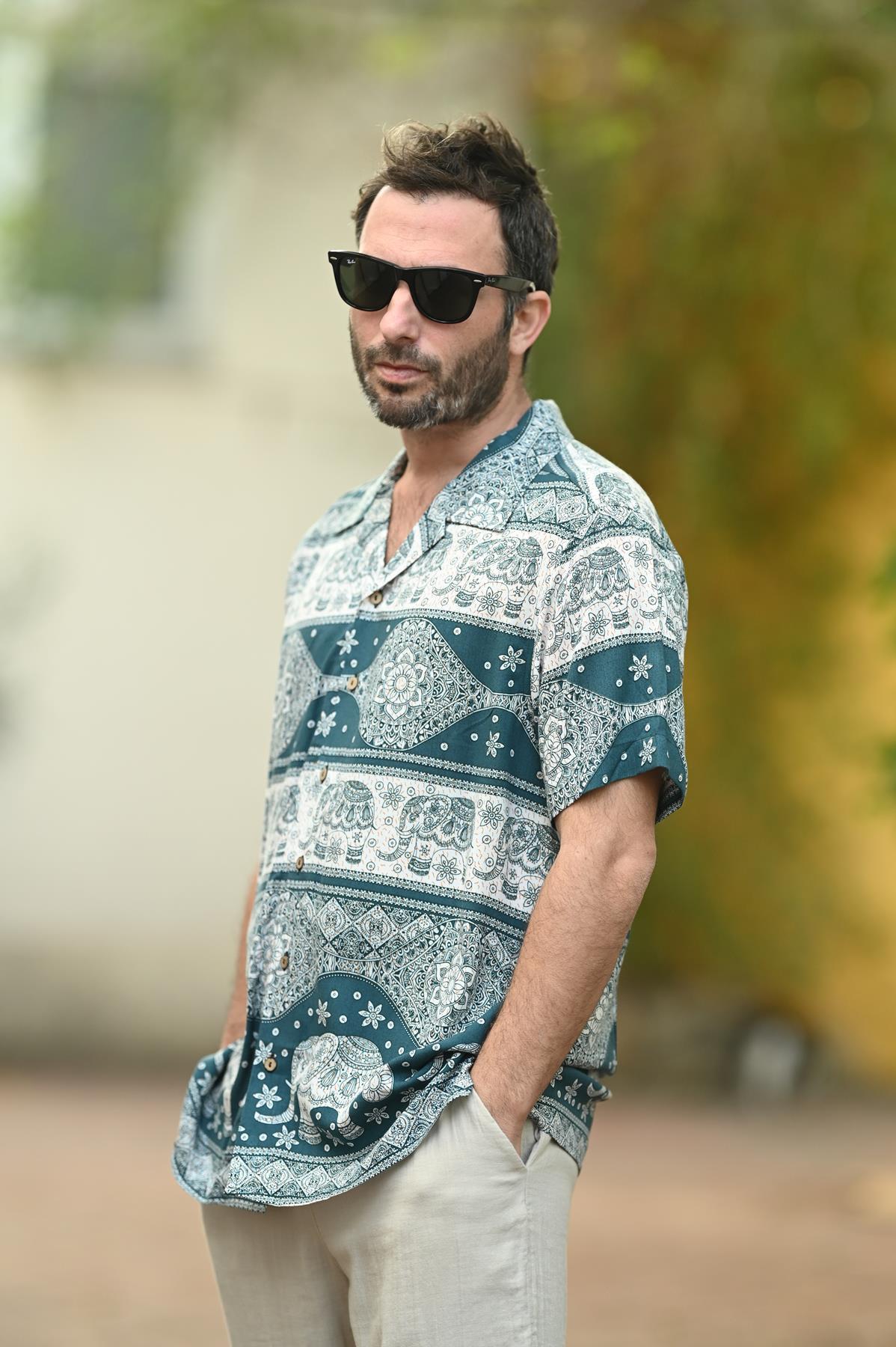 Blue Elephant Pattern Men's Shirt