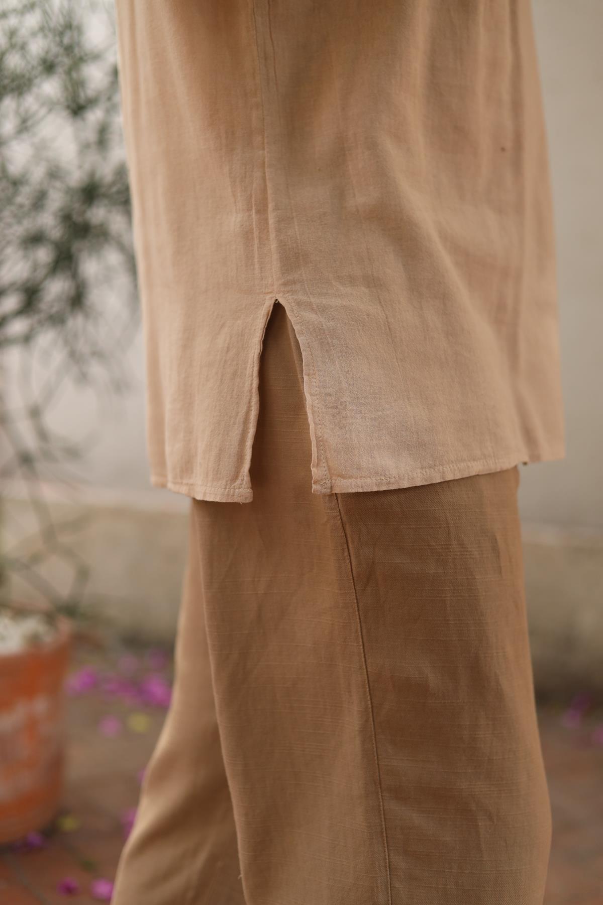 Beige Single Button Men's Shirt