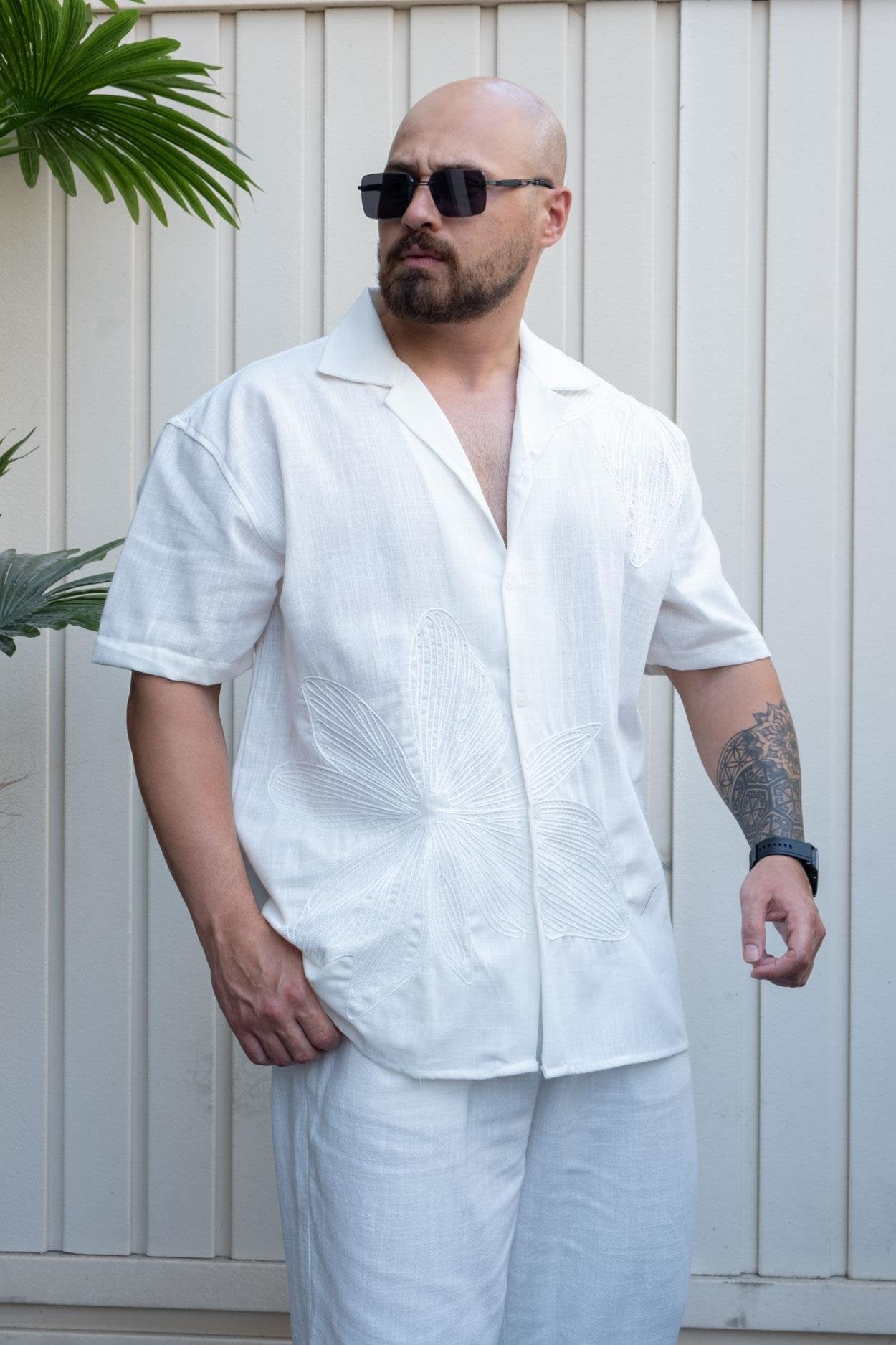 Modernist Relaxed Fit Shirt with Intricate Floral Embroidery