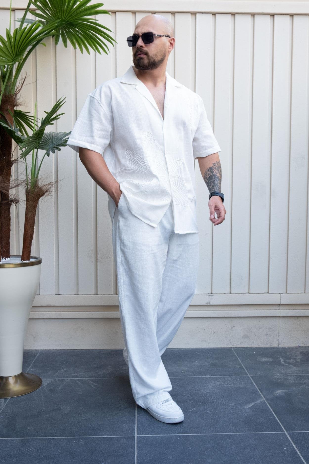 Modernist Relaxed Fit Shirt with Intricate Floral Embroidery