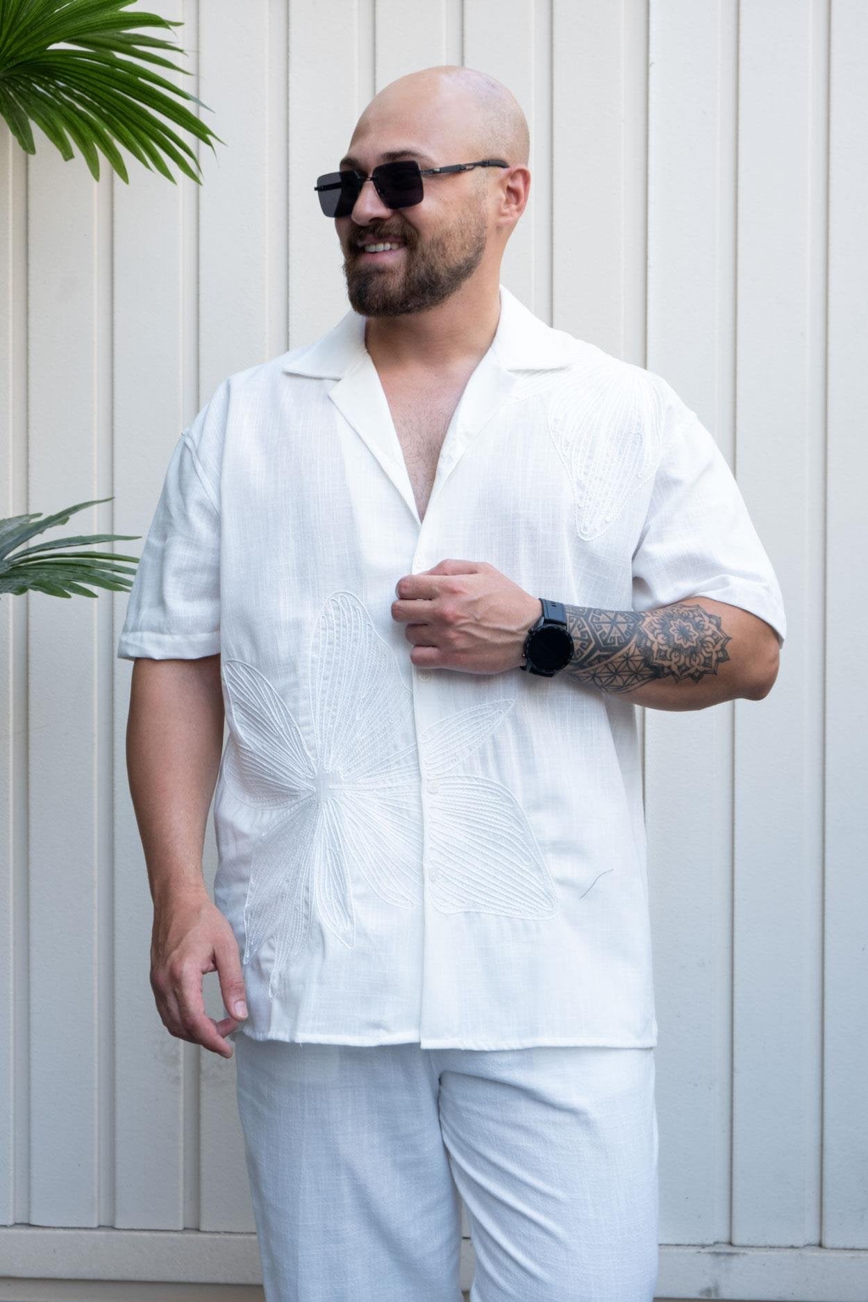 Modernist Relaxed Fit Shirt with Intricate Floral Embroidery