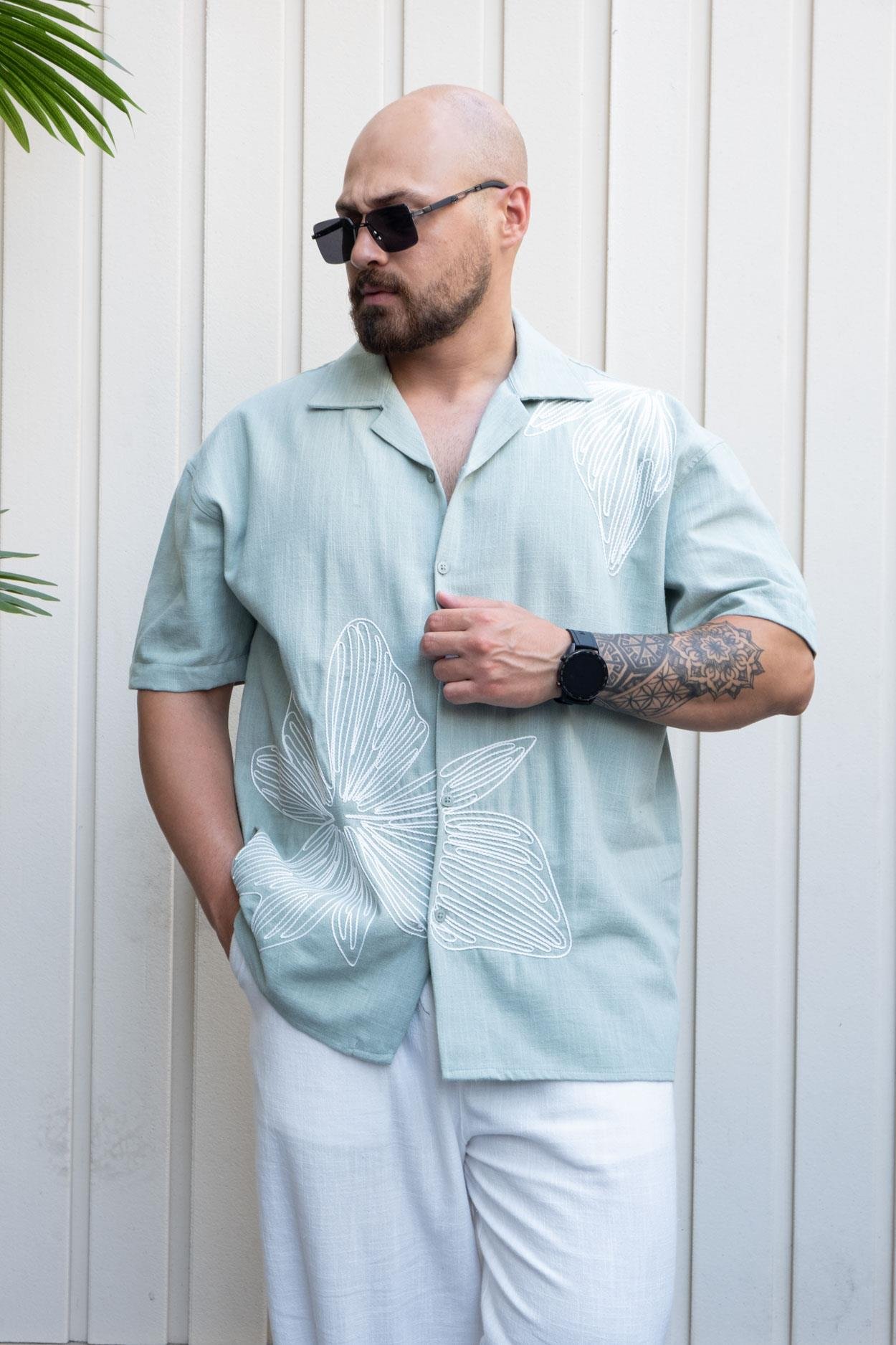 Soft Touch Linen Shirt with Elegant Embroidered Detail