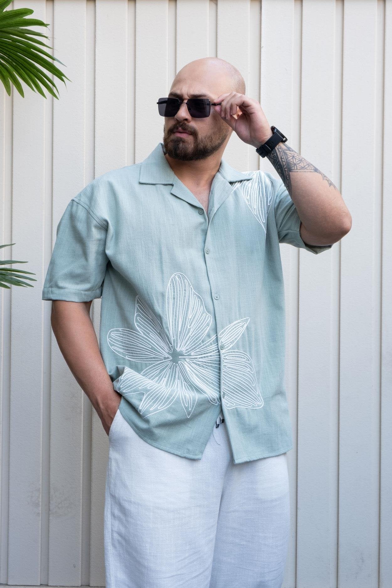 Soft Touch Linen Shirt with Elegant Embroidered Detail