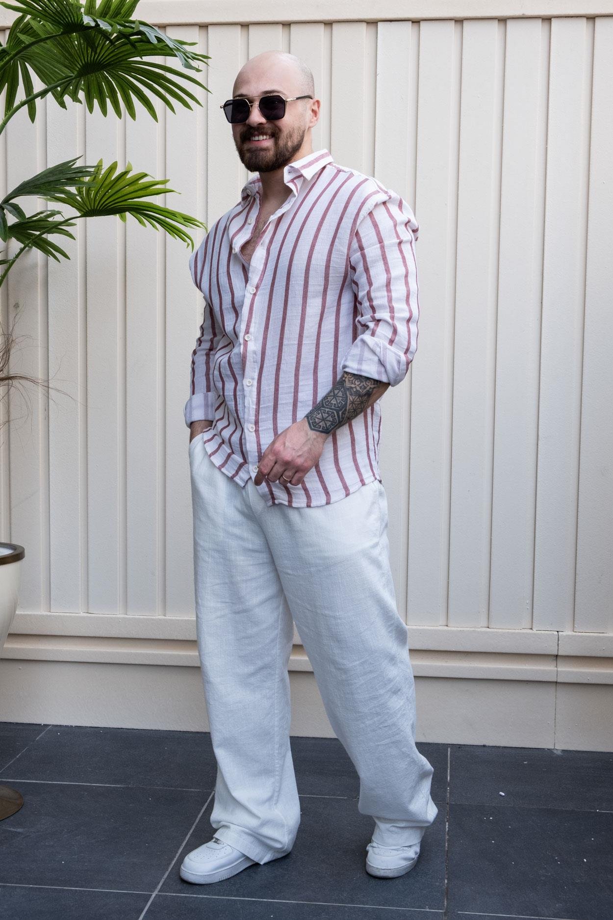 Classic Linen Fabric Relaxed Fit Shirt with Modern Stripes