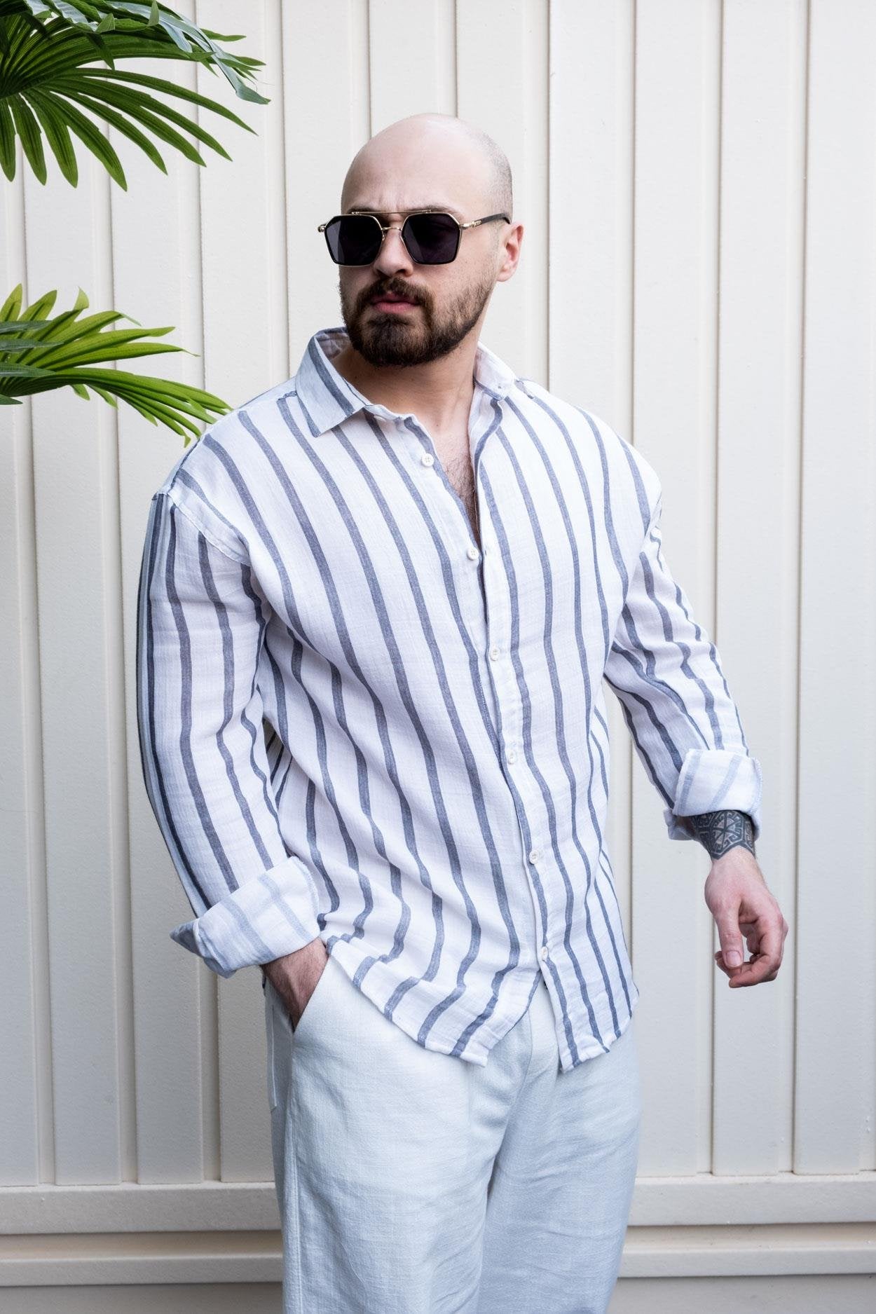 Everyday Comfort Linen Fabric Relaxed Fit Shirt with Stripes