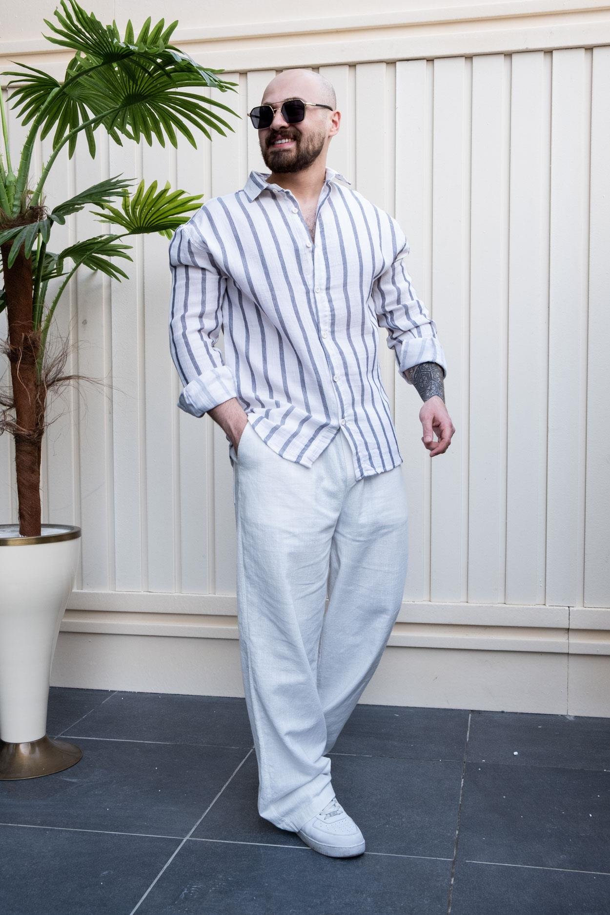 Everyday Comfort Linen Fabric Relaxed Fit Shirt with Stripes