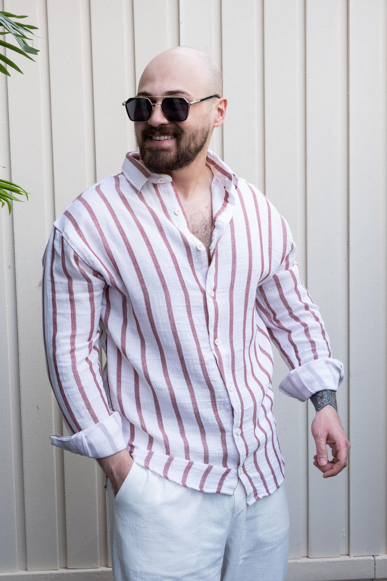 Classic Linen Fabric Relaxed Fit Shirt with Modern Stripes