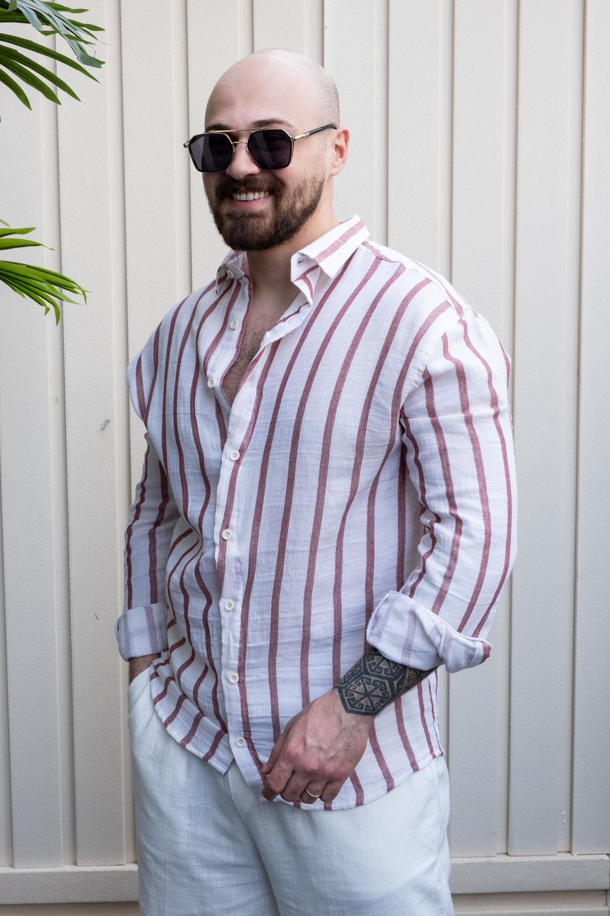 Classic Linen Fabric Relaxed Fit Shirt with Modern Stripes