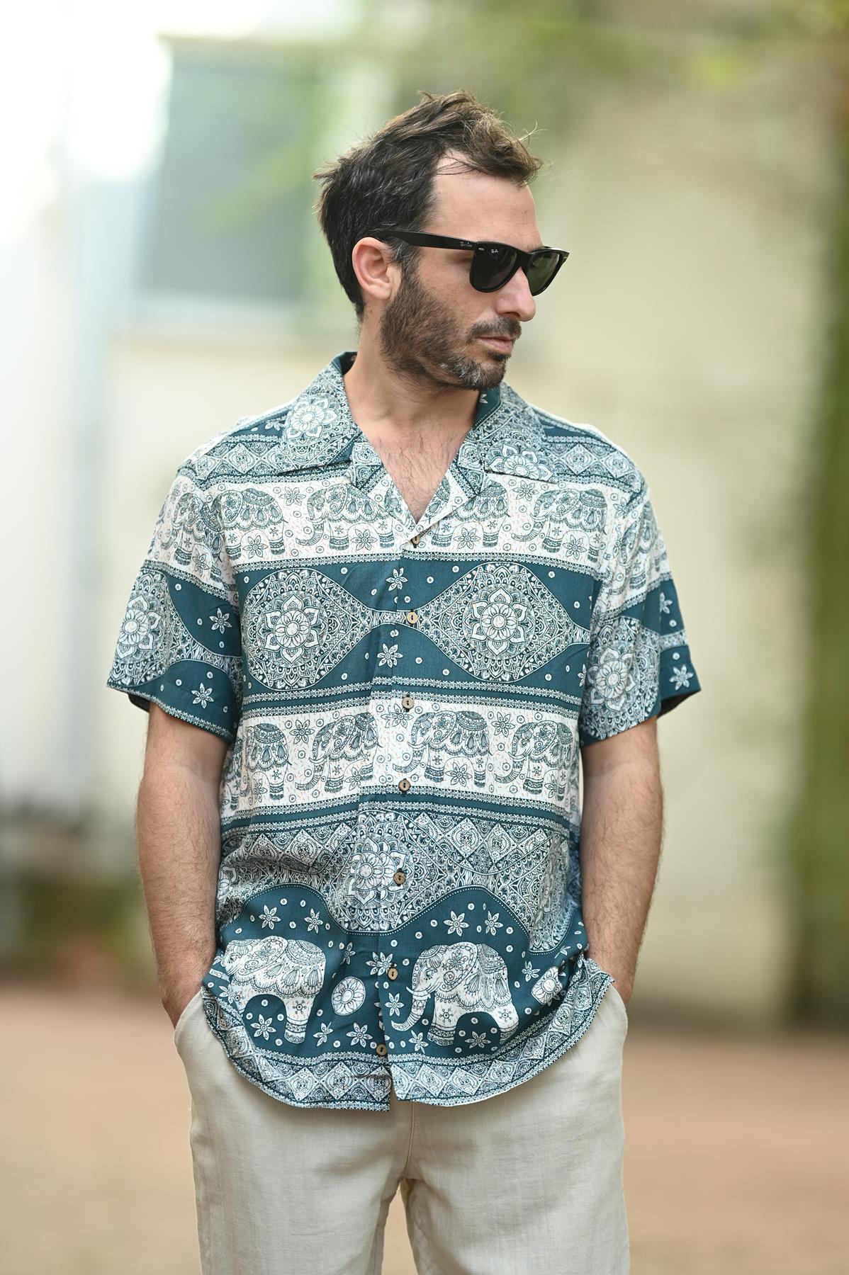 Blue Elephant Pattern Men's Shirt