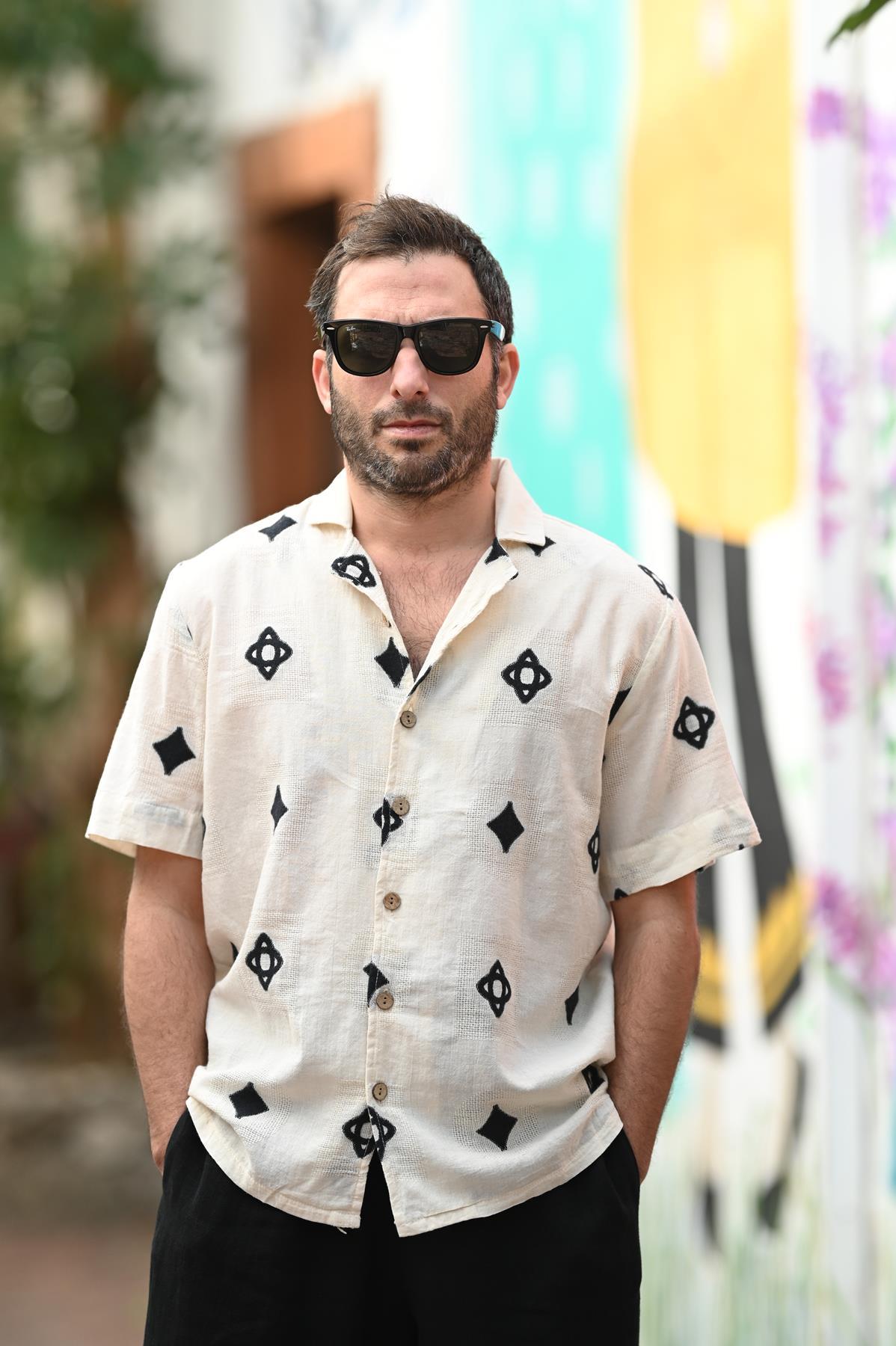 Cream Bordered Short Sleeve Men's Shirt