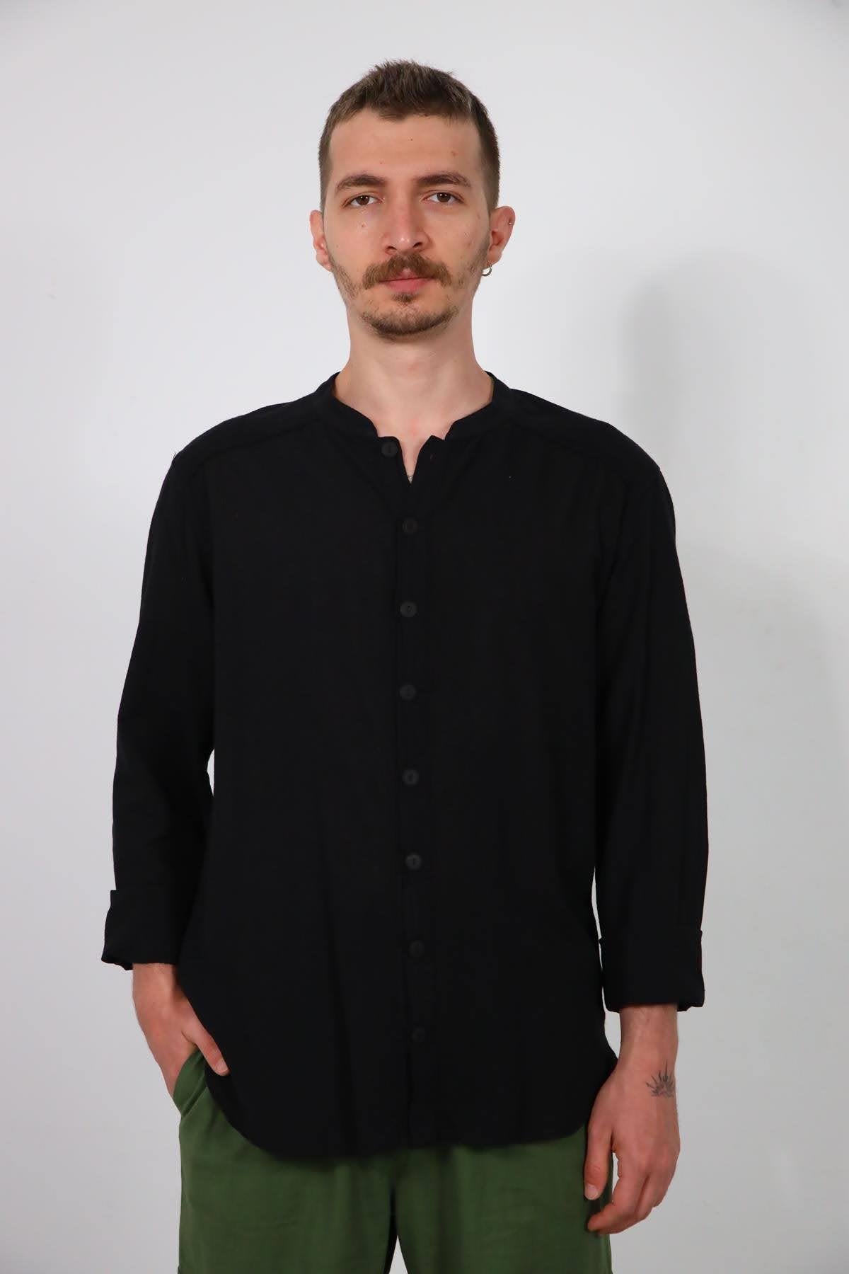Black Mandarin Collar Berto Shirt