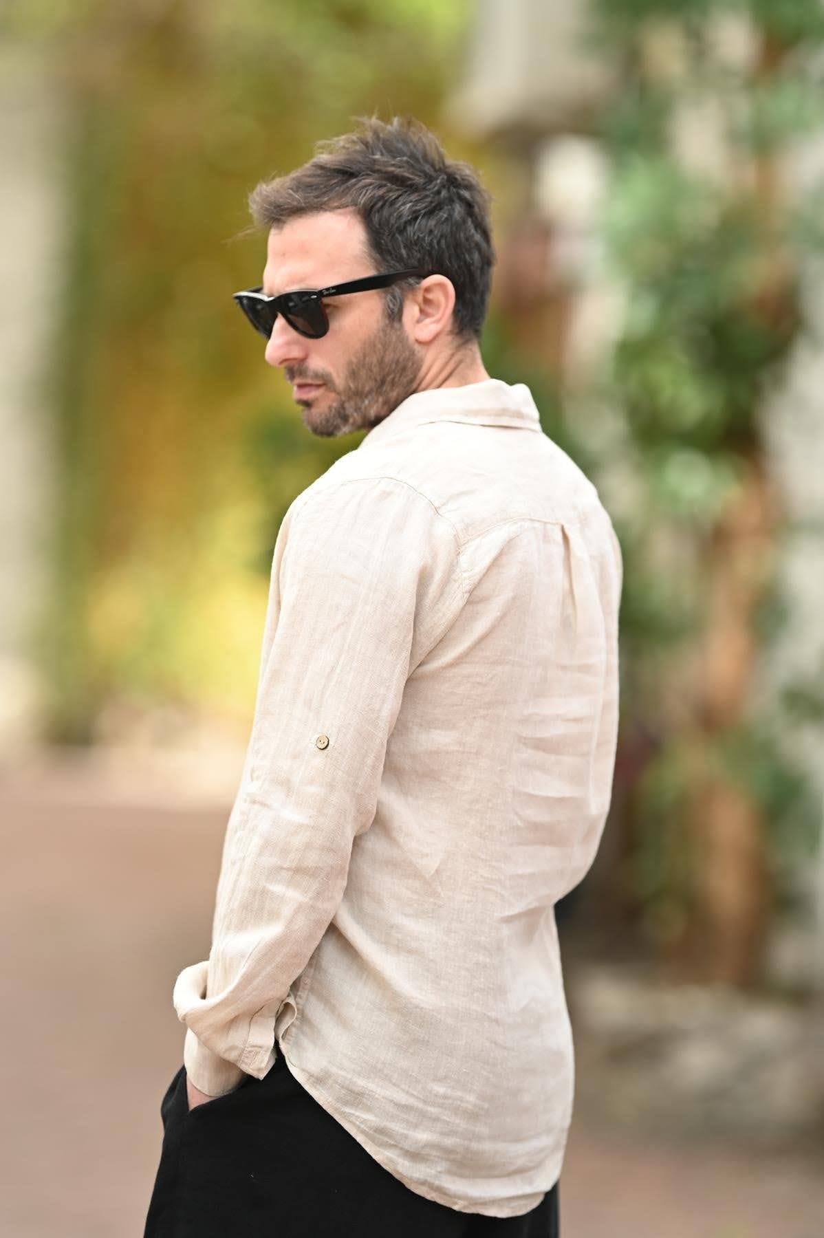 Cream Colored Linen Classic Men's Shirt