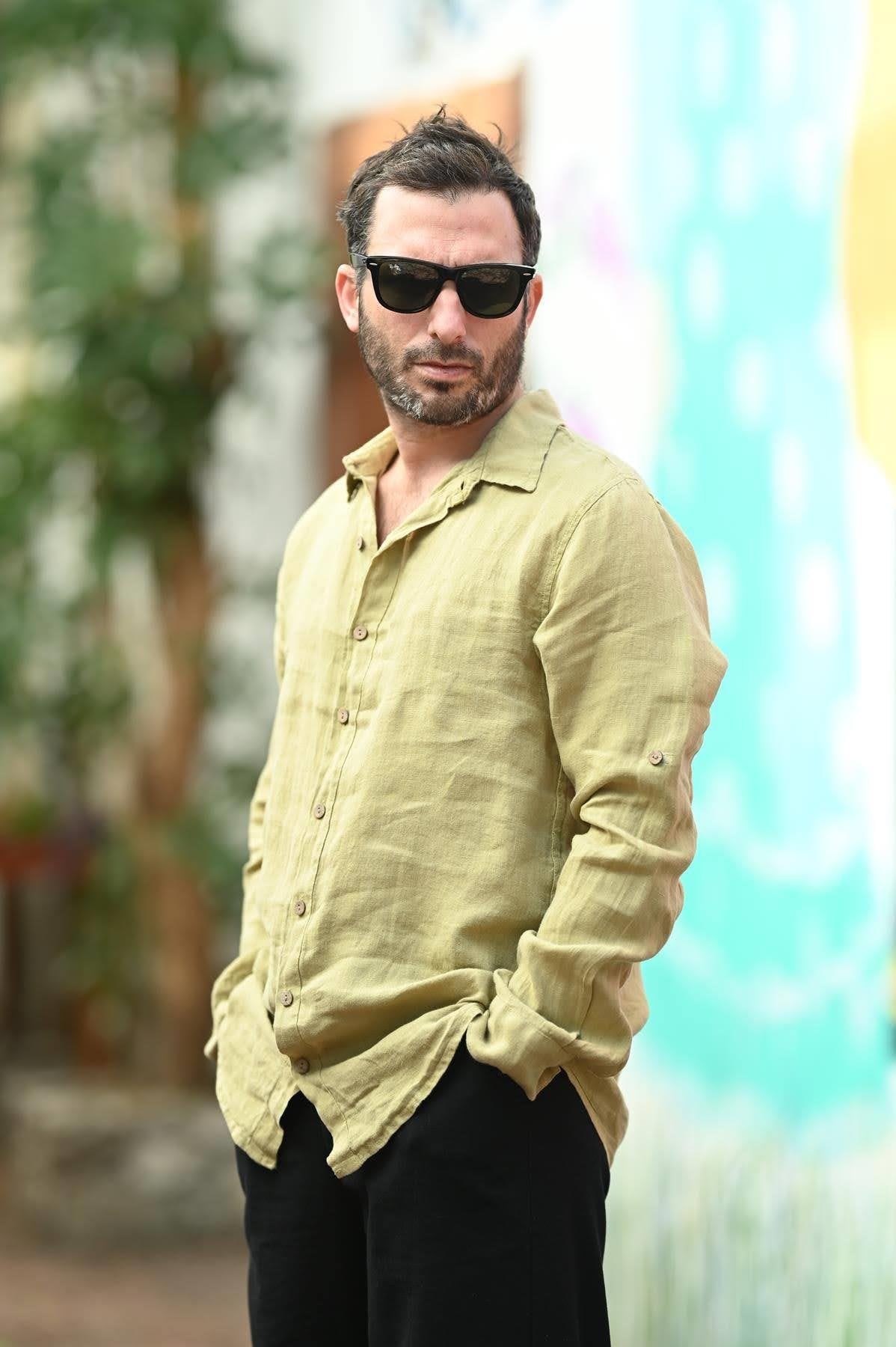 Light Khaki Linen Classic Men's Shirt