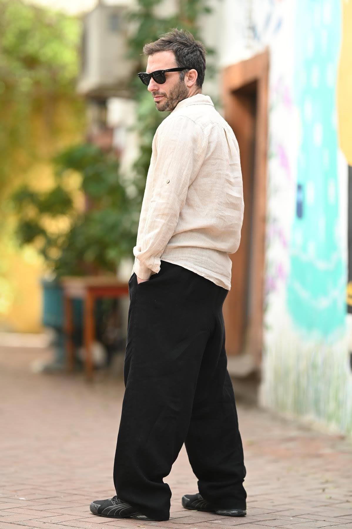 Cream Colored Linen Classic Men's Shirt