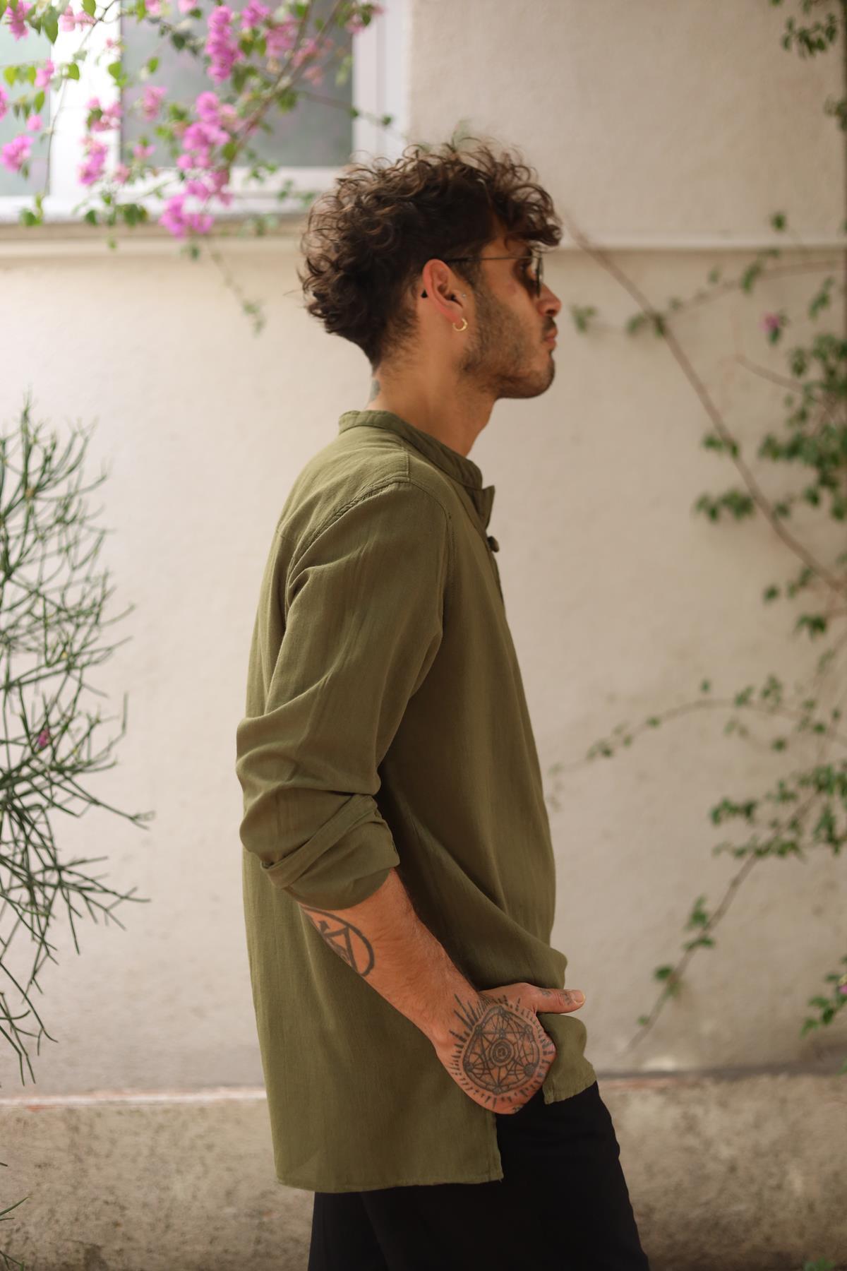 Khaki Single Button Men's Shirt