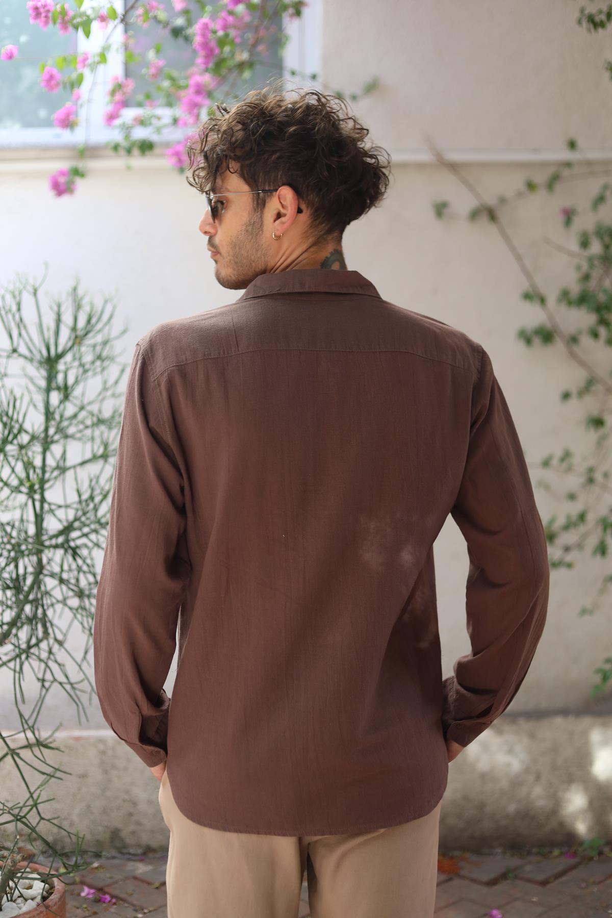 Brown Men's Thomas Shirt with Pocket Stitching