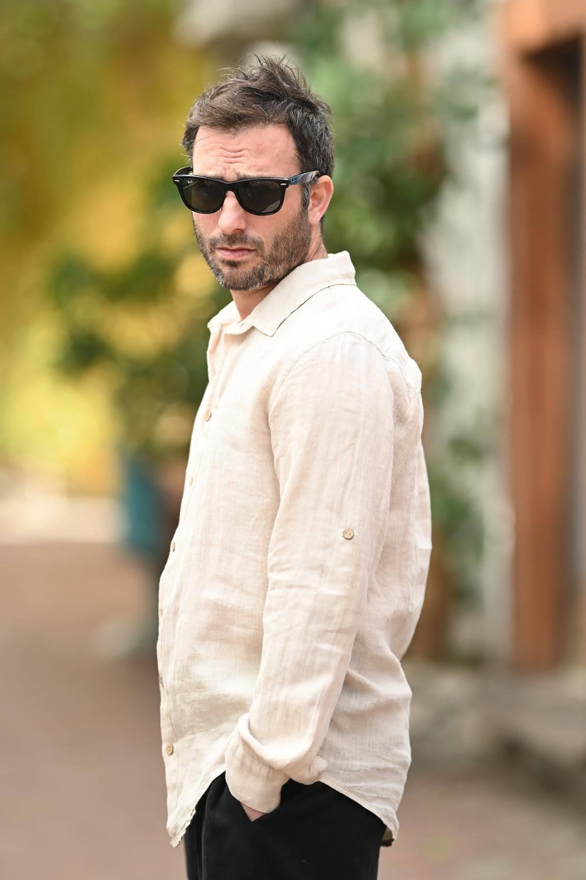 Cream Colored Linen Classic Men's Shirt