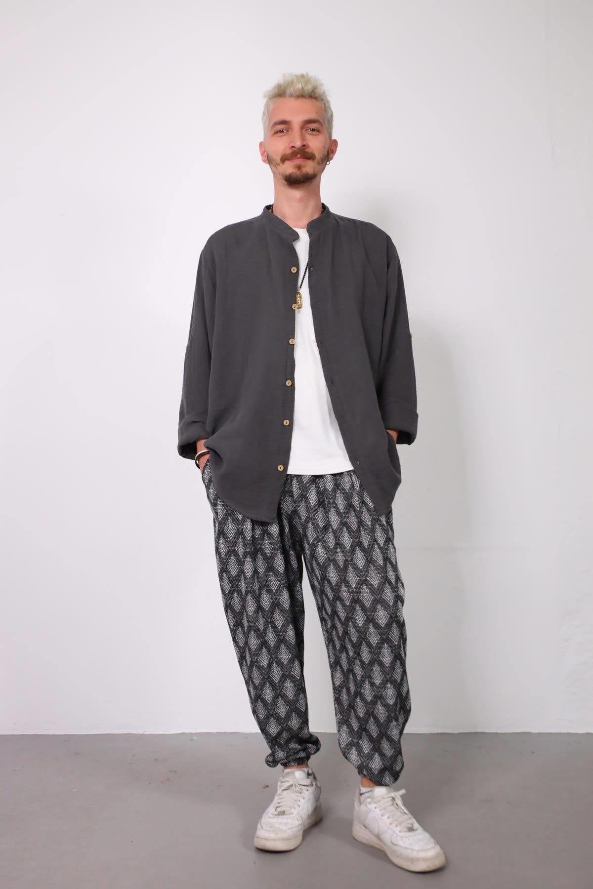 Anthracite Mandarin Collar Muslin Shirt