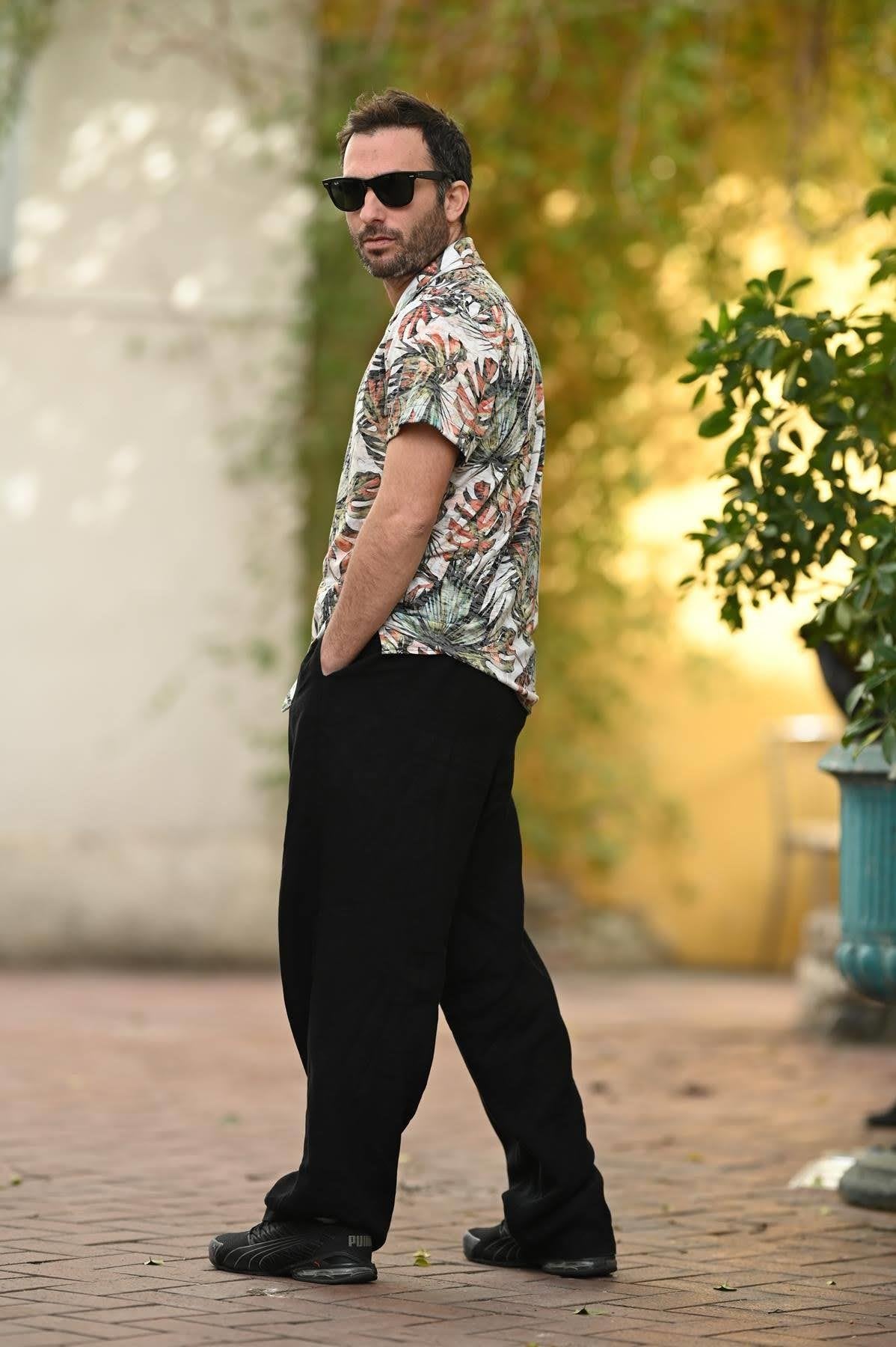 Green Leaf Patterned Men's Shirt