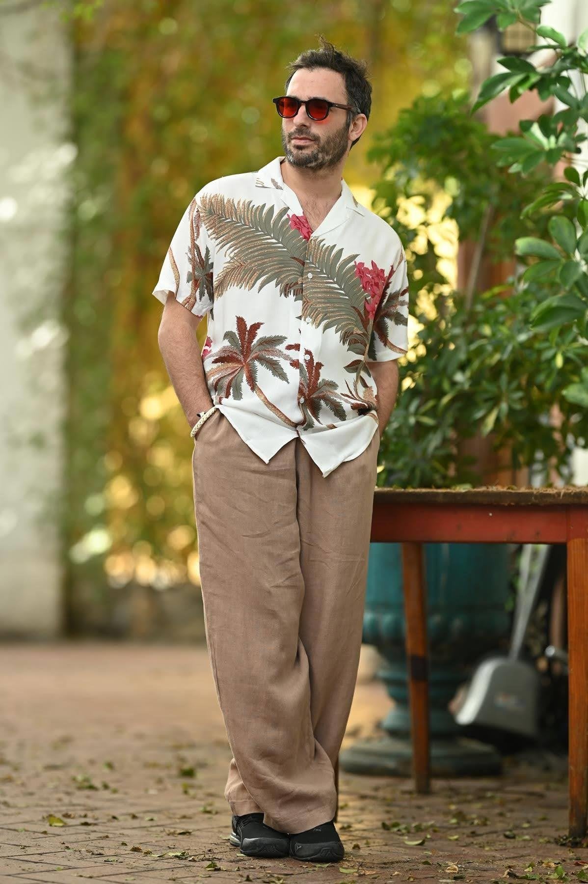 White Patterned Short Sleeve Men's Shirt