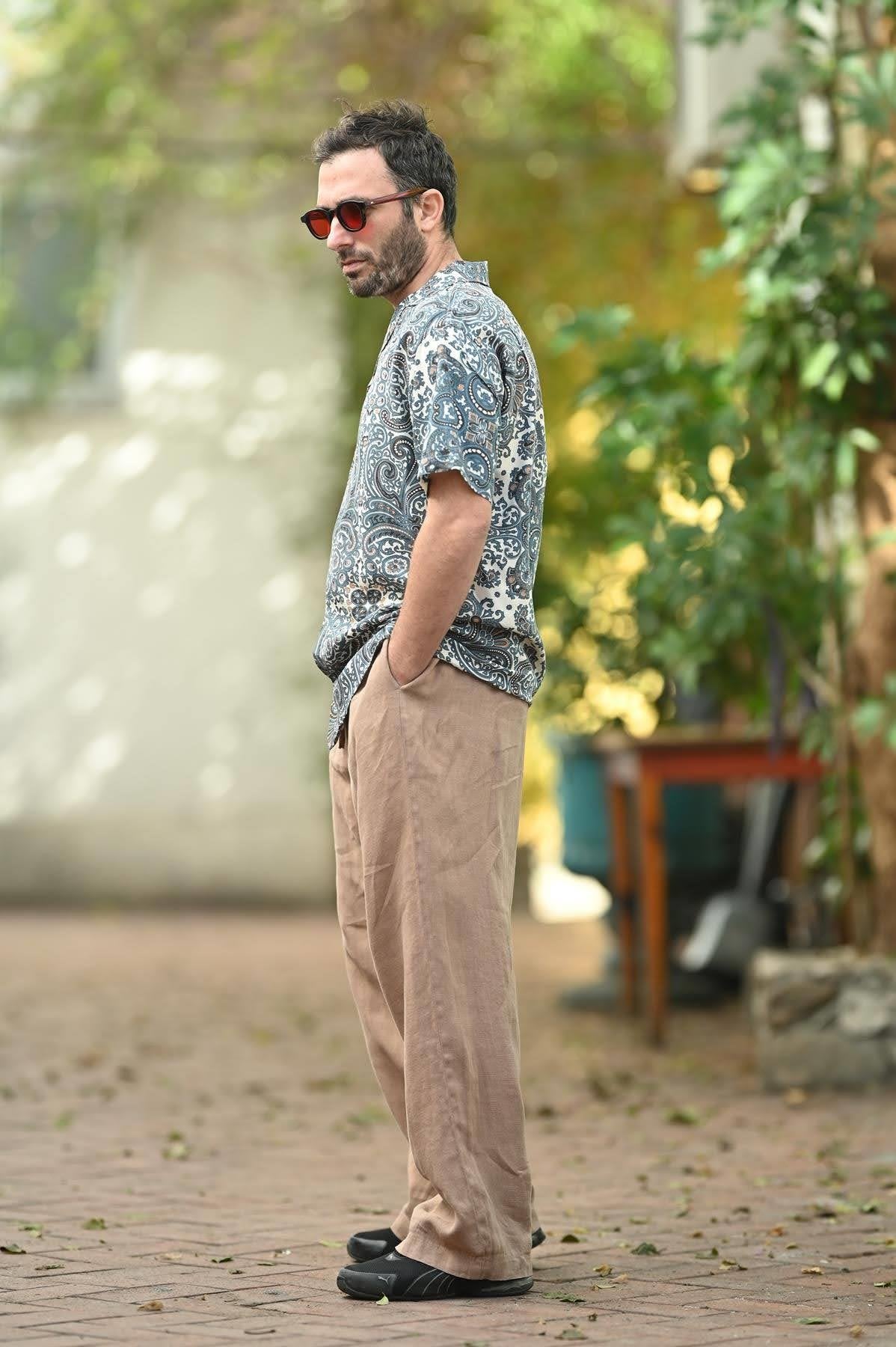 Petrol Blue Patterned Short Sleeve Men's Shirt