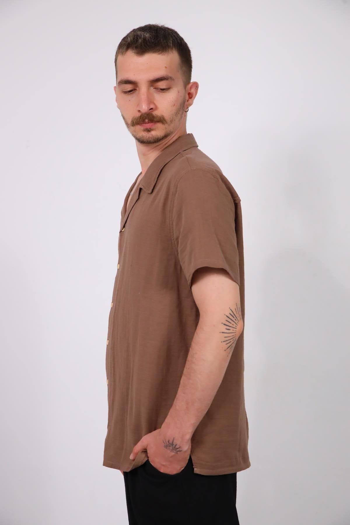Brown Back Tassel Short Sleeve Men's Shirt