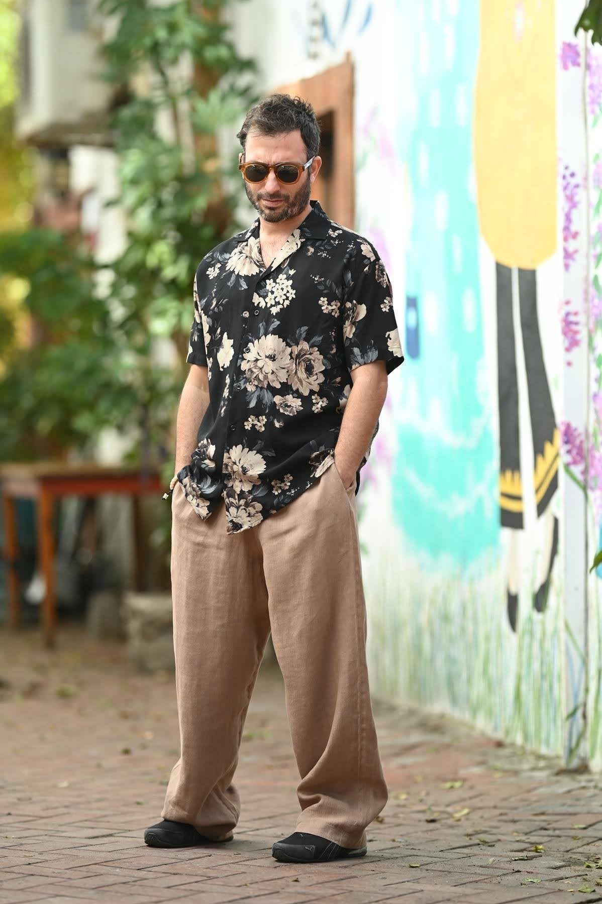 Black Patterned Short Sleeve Men's Shirt