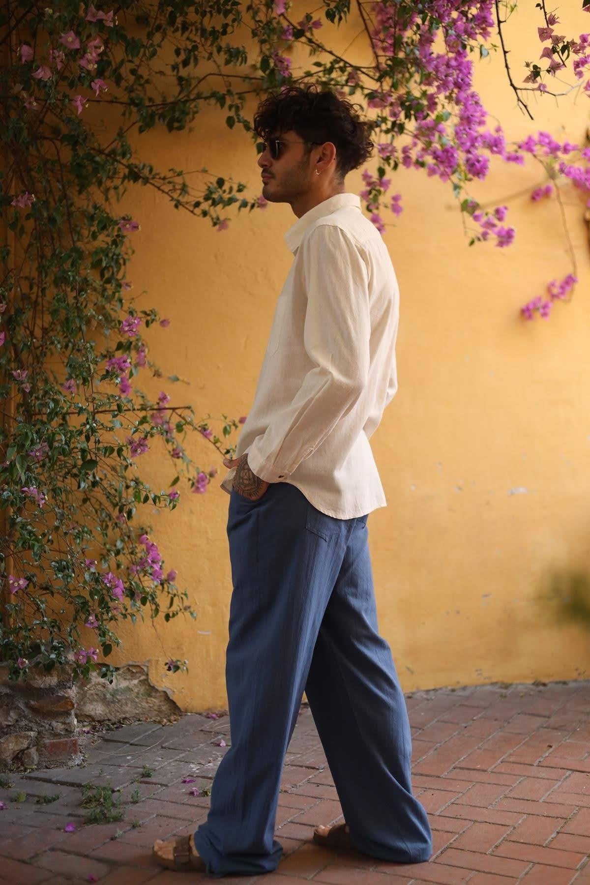 Cream Colored Stitched Pocket Men's Thomas Shirt