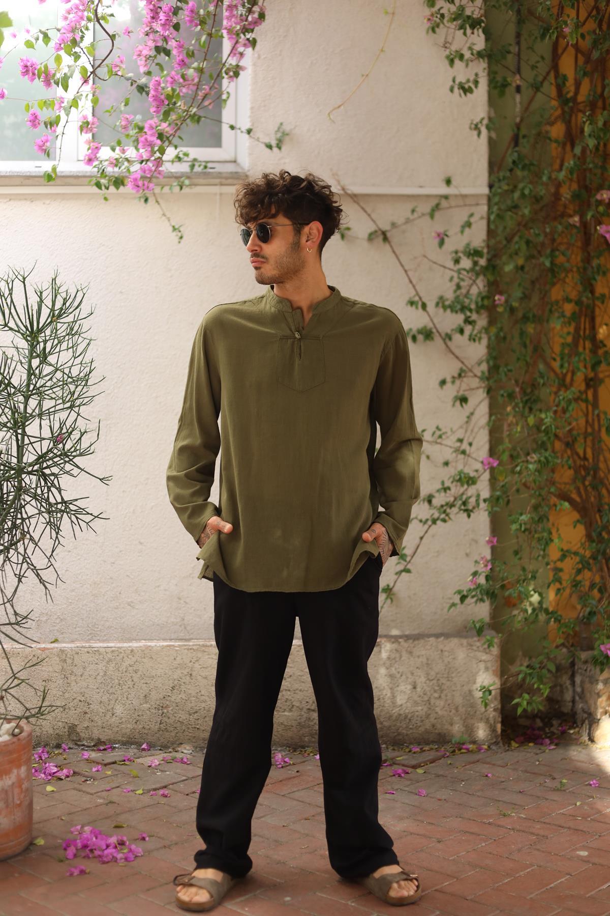 Khaki Single Button Men's Shirt