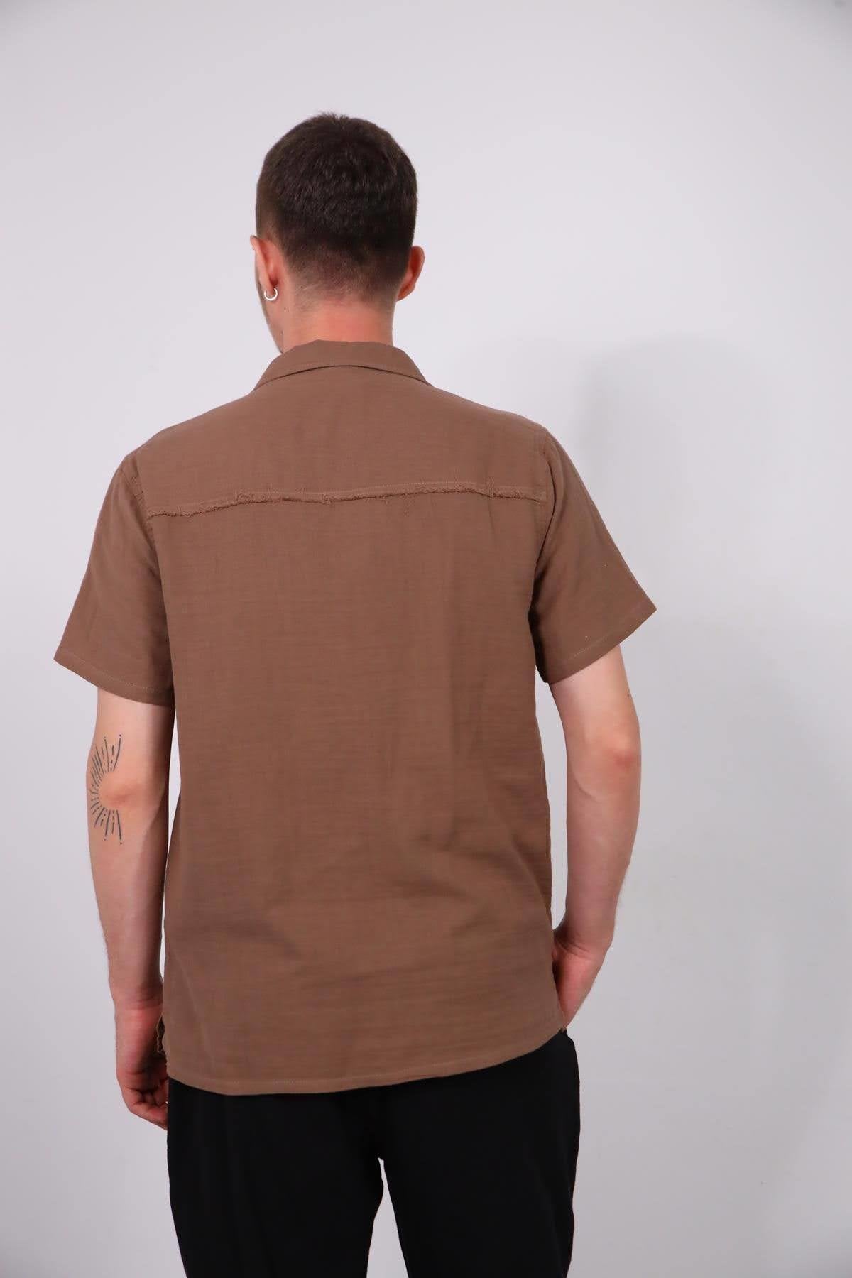 Brown Back Tassel Short Sleeve Men's Shirt