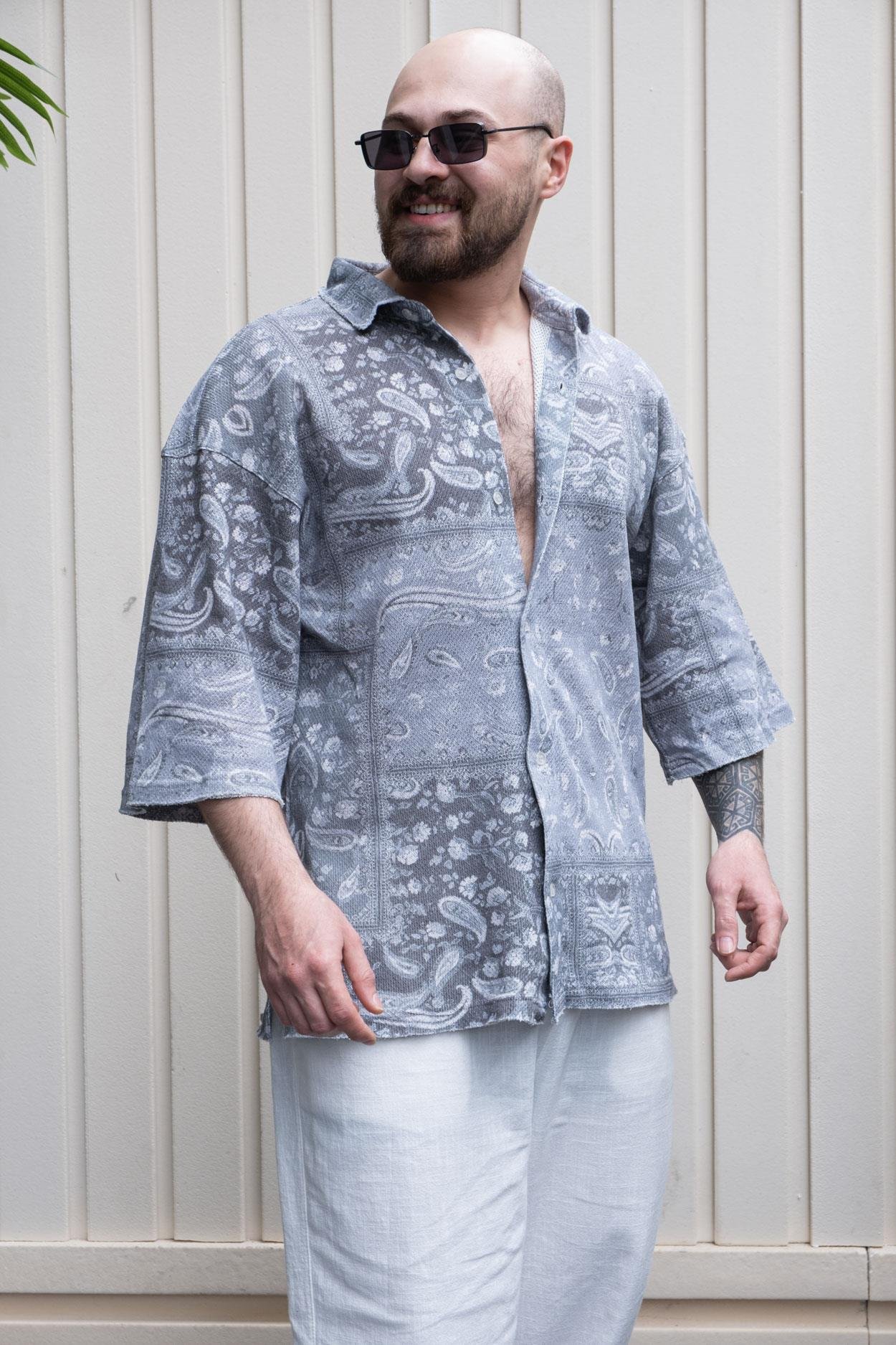 Fakir Kol Oversize Shirt with Digital Print Design