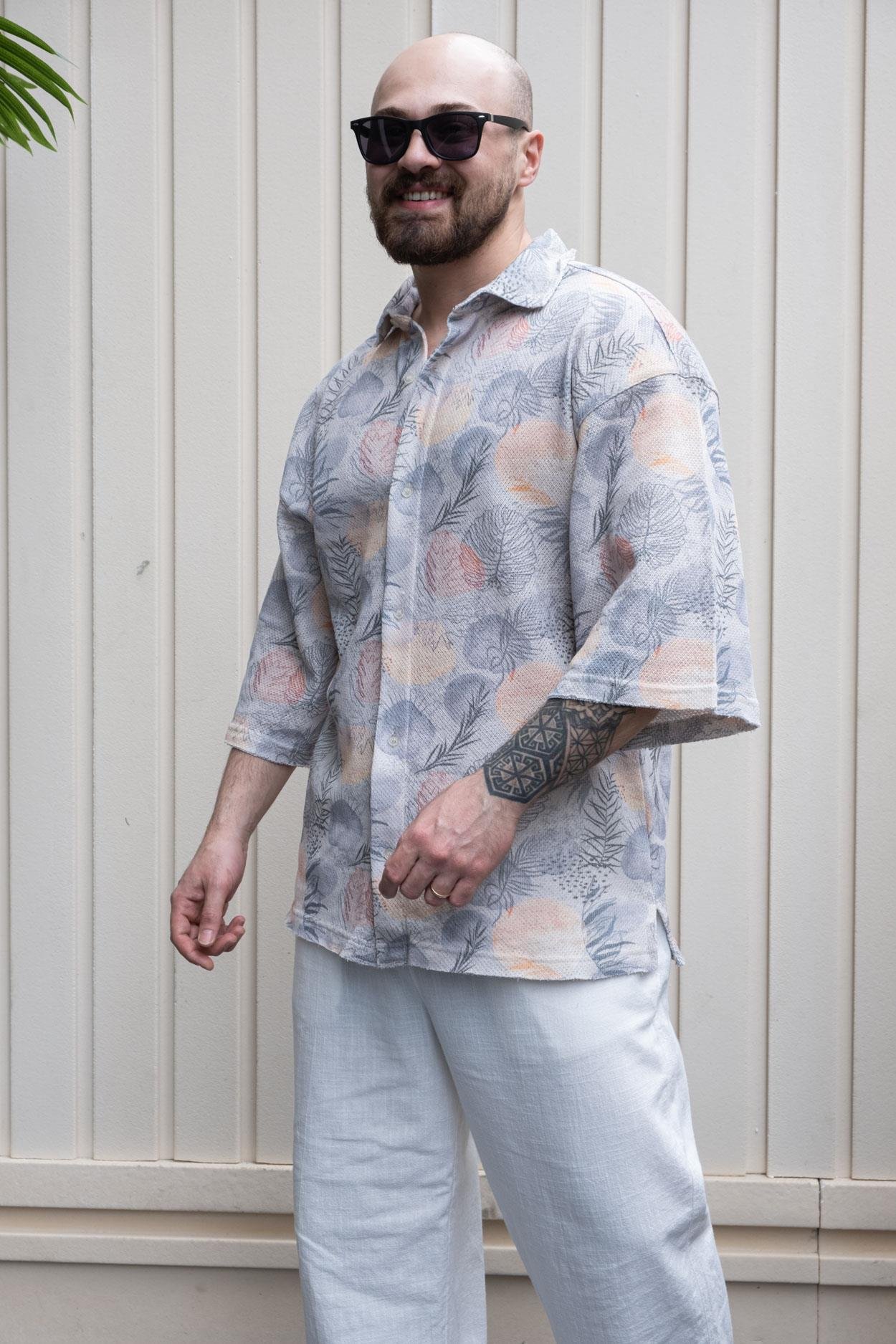 Trendy Fakir Kol Digital Print Casual Oversize Shirt