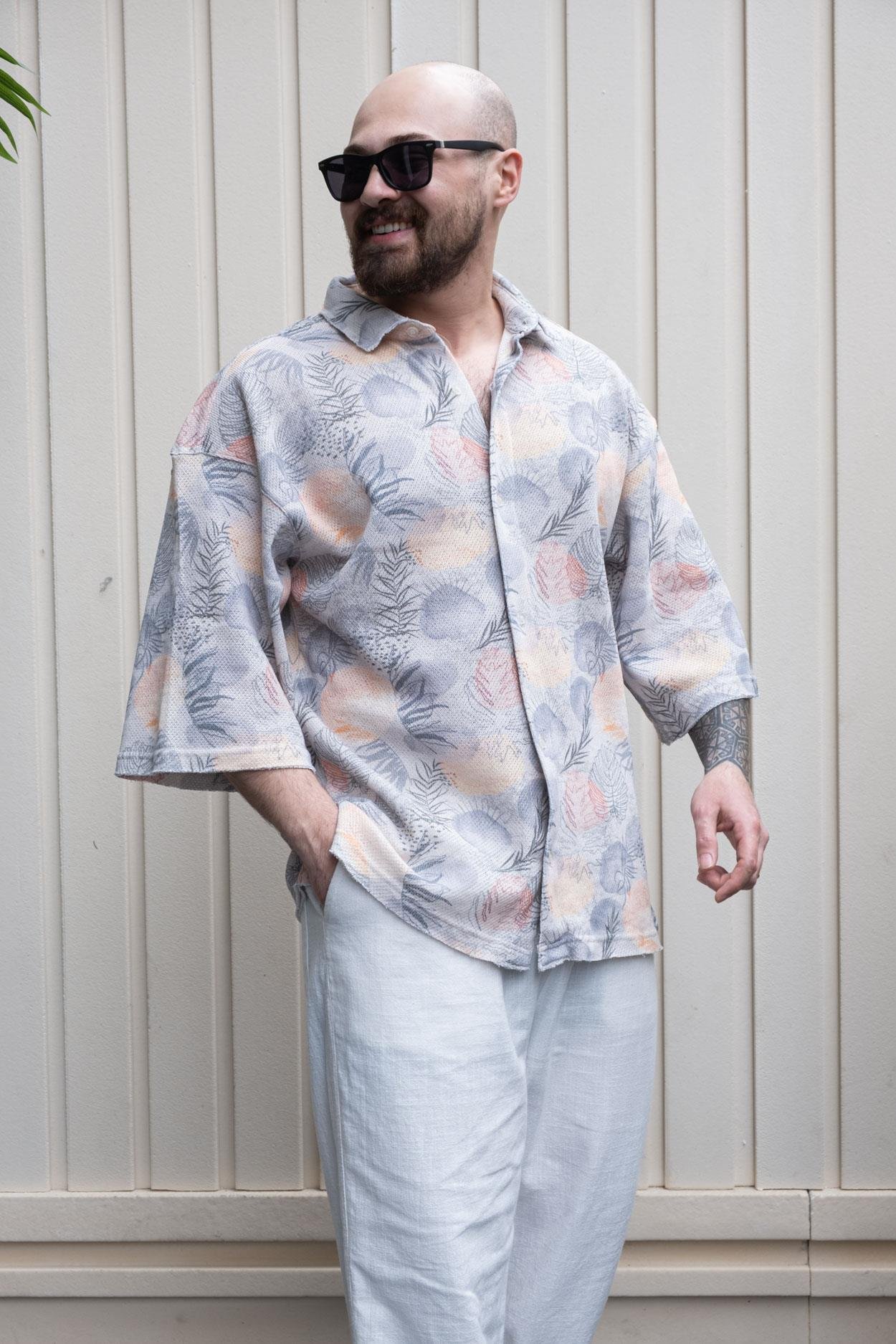 Trendy Fakir Kol Digital Print Casual Oversize Shirt