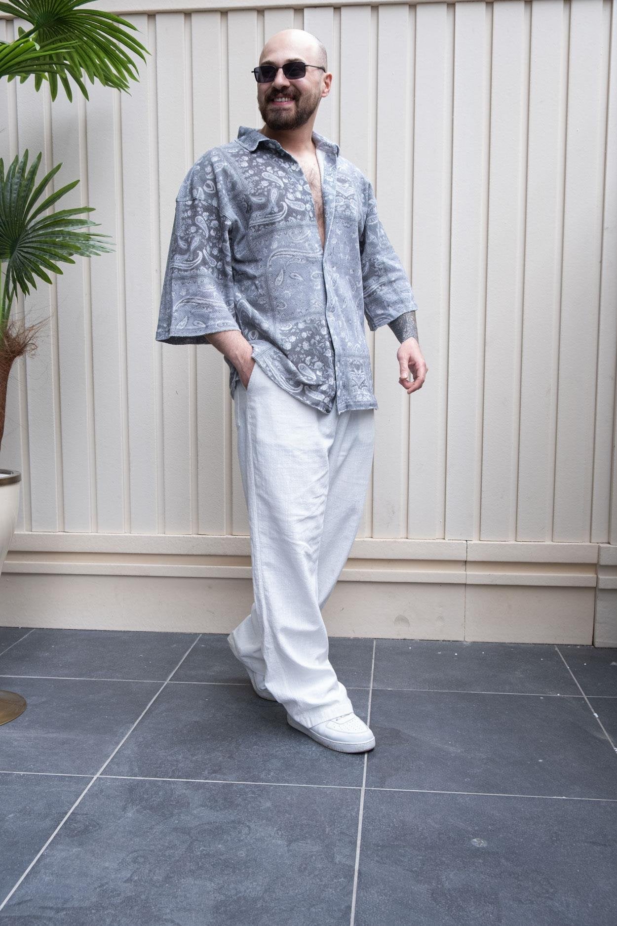 Fakir Kol Oversize Shirt with Digital Print Design