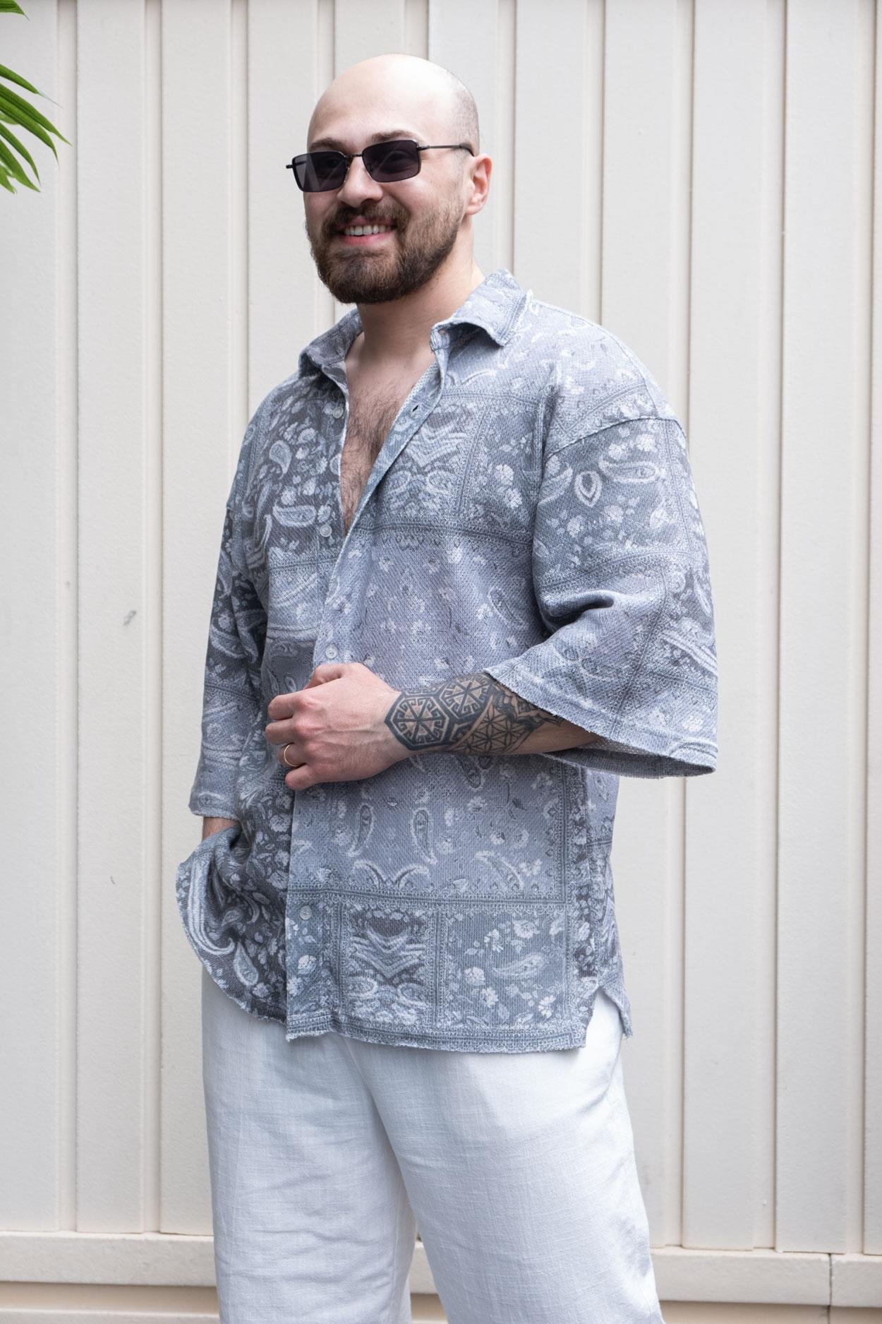Fakir Kol Oversize Shirt with Digital Print Design