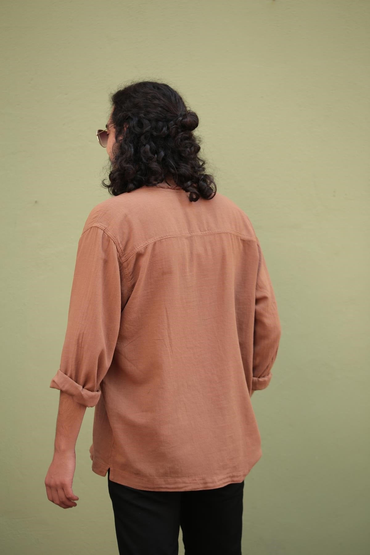 Light Brown Lace-Up Bohemian Men's Shirt