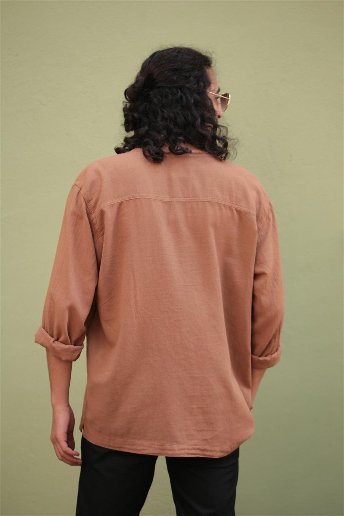 Light Brown Lace-Up Bohemian Men's Shirt