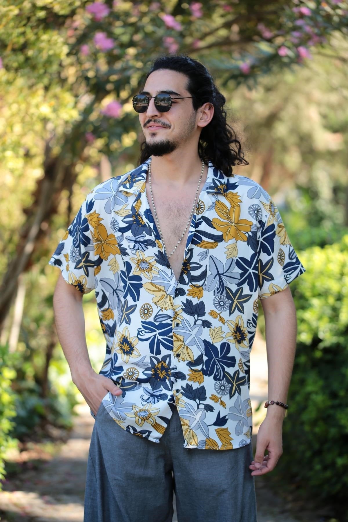 White Patterned Collar Shirt