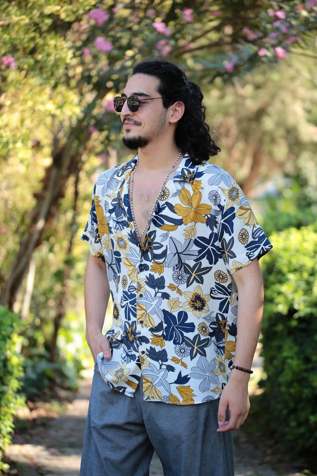 White Patterned Collar Shirt